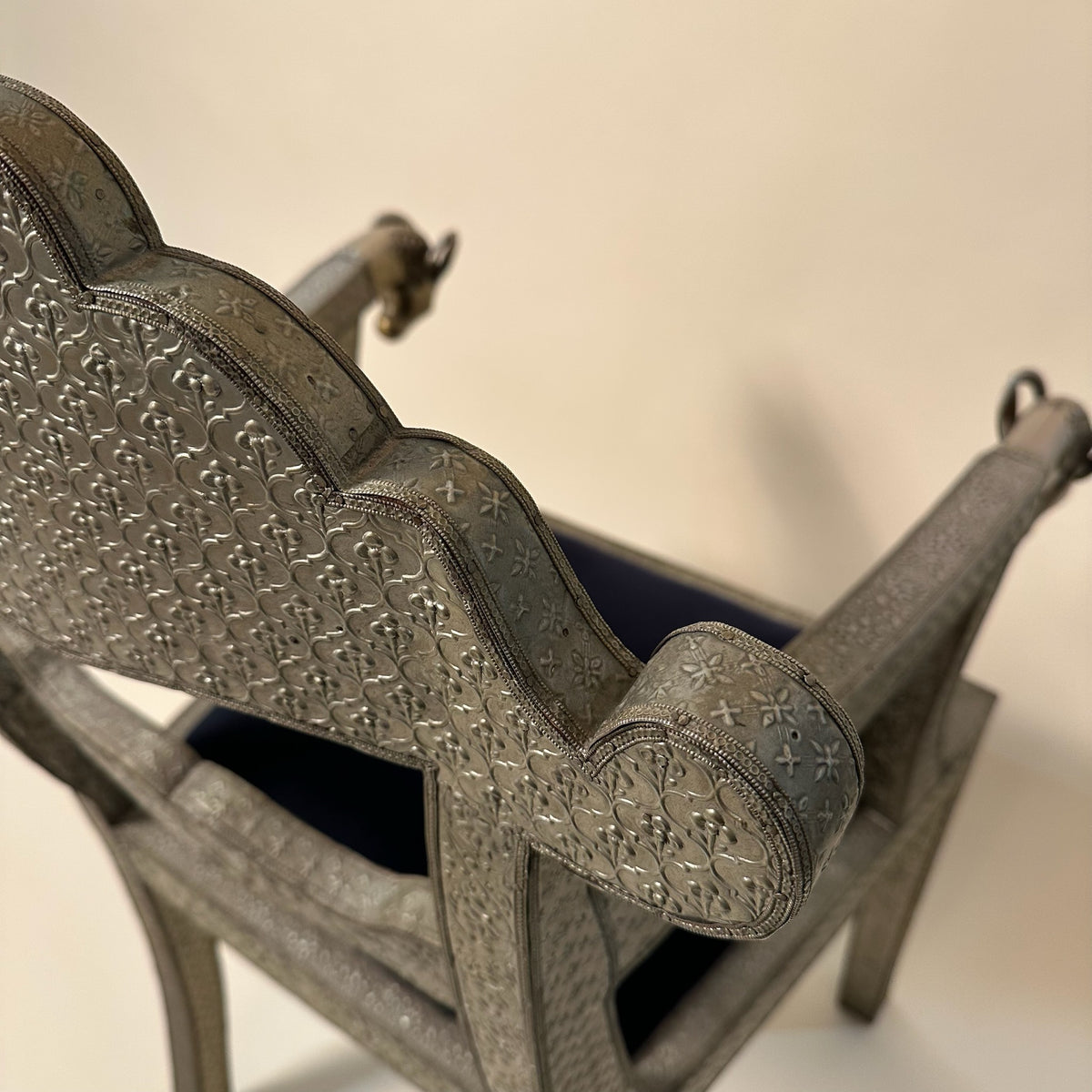 1960s Moroccan Vintage Hammered Metal Over Wood Chair