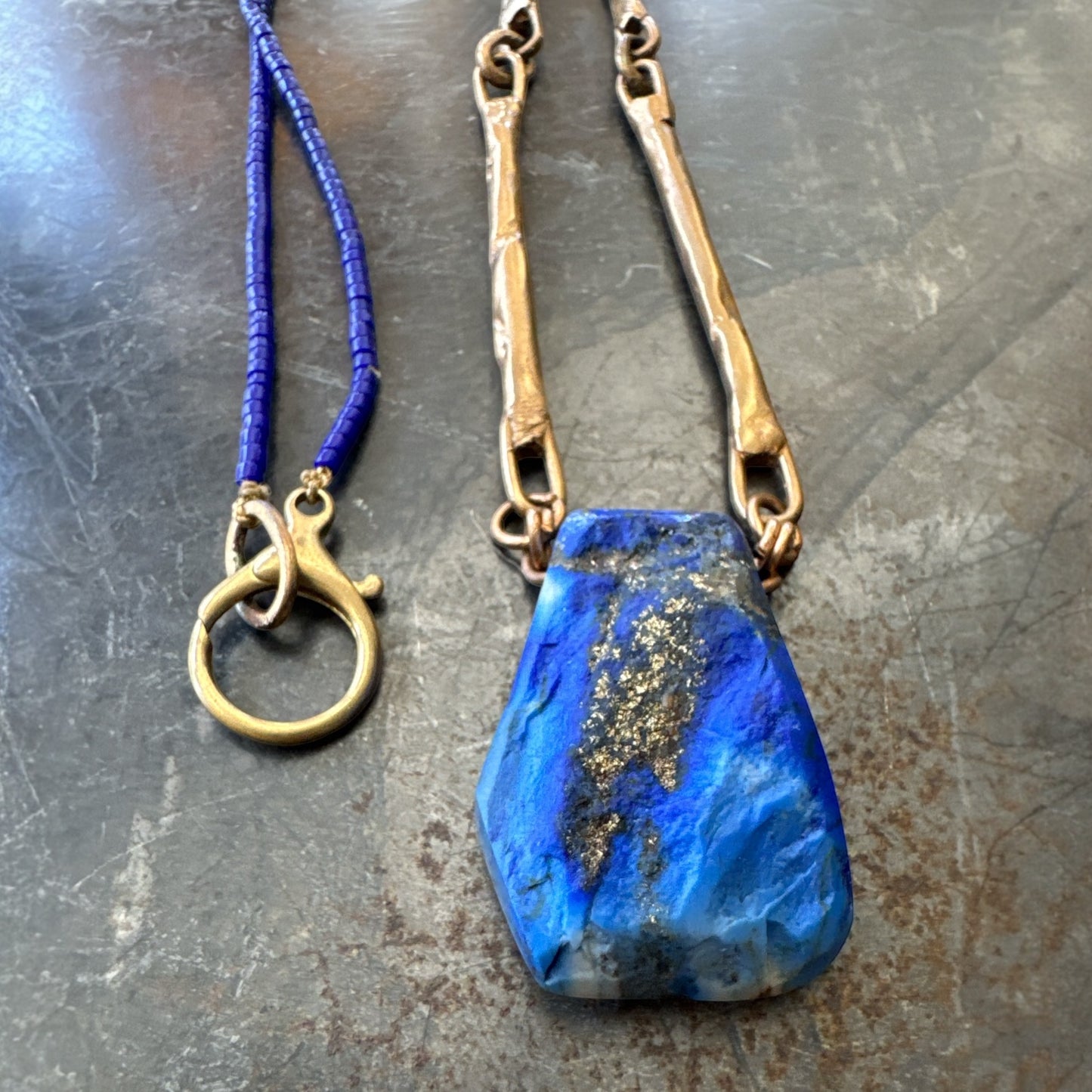 Lapis Lazuli w/ Pyrite on Silk Chord Necklace