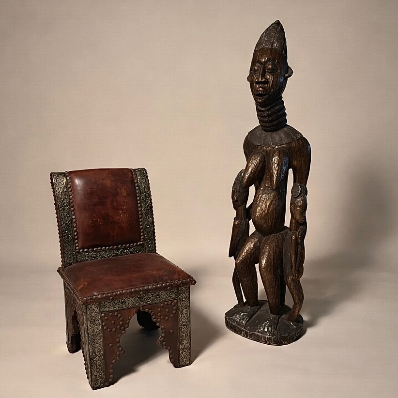 Moroccan Leather & Metal Chair with Studs