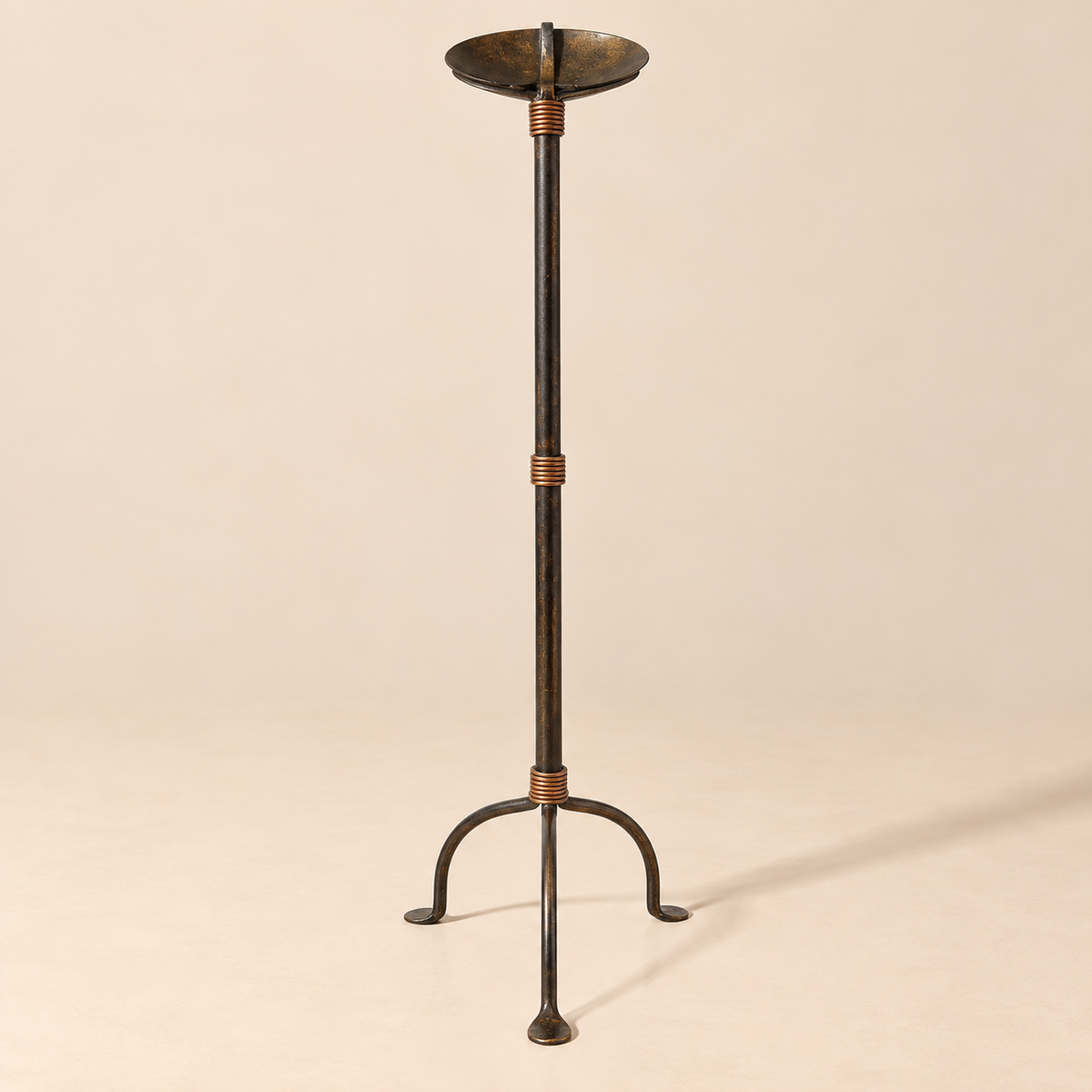 Iron & Copper Floor Standing Candle Holder