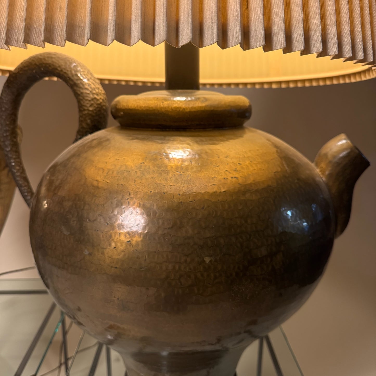 Vintage Hammered Brass Kettle Base Oversized Table Lamp