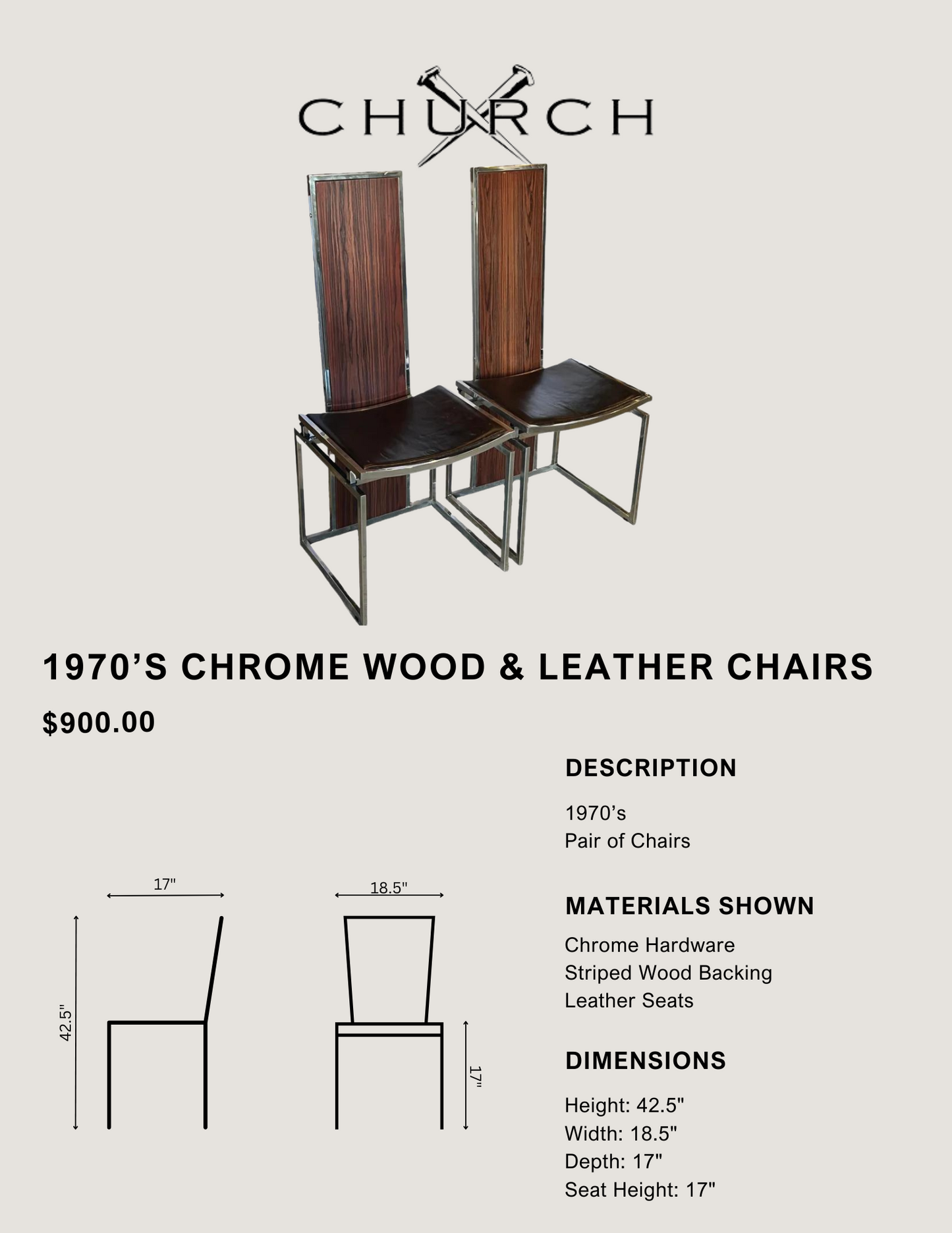 1970’s Chrome Wood & Leather Chairs