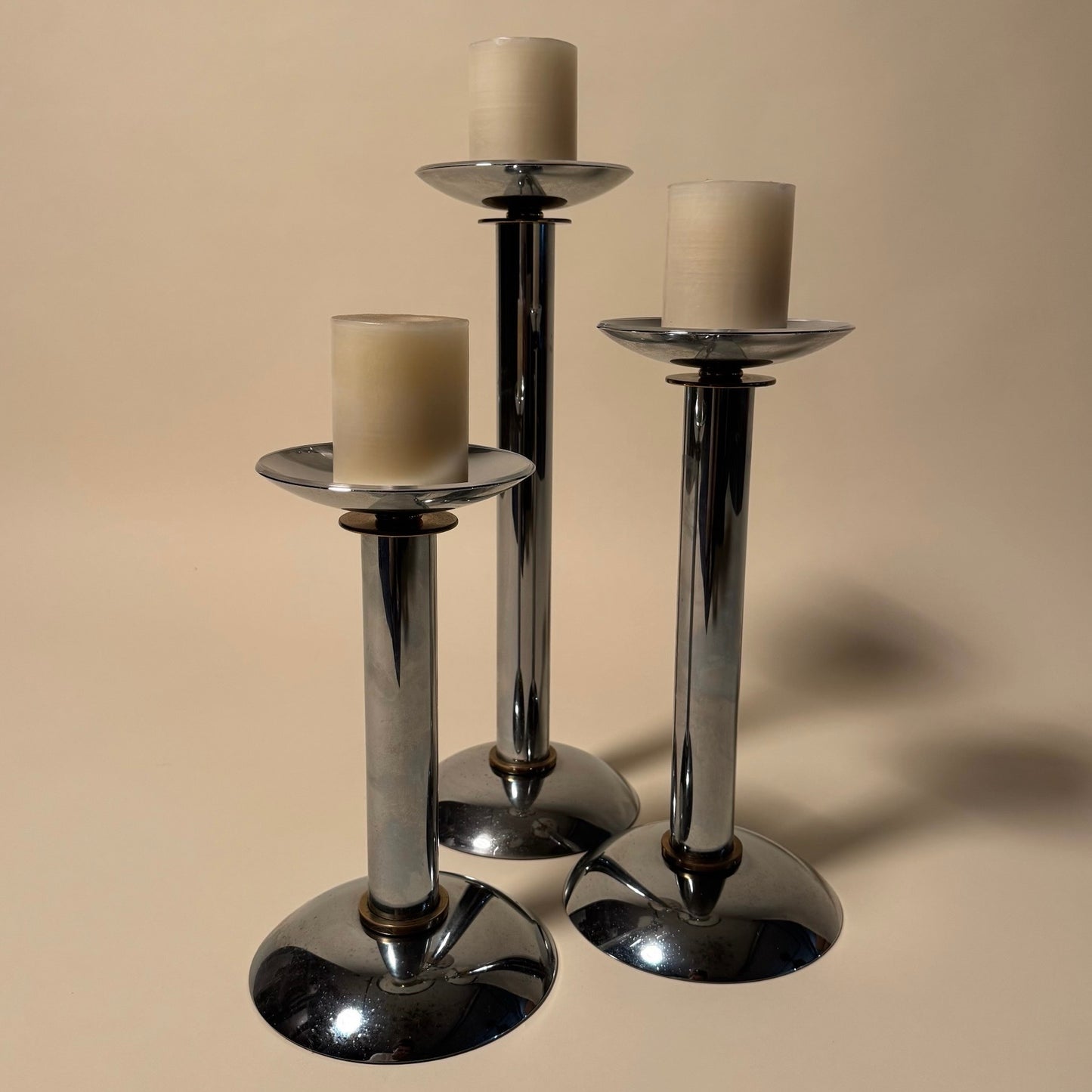 Karl Springer Set of 3 Chrome Candle Holders