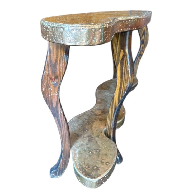 Vintage Copper & Wood Console Table