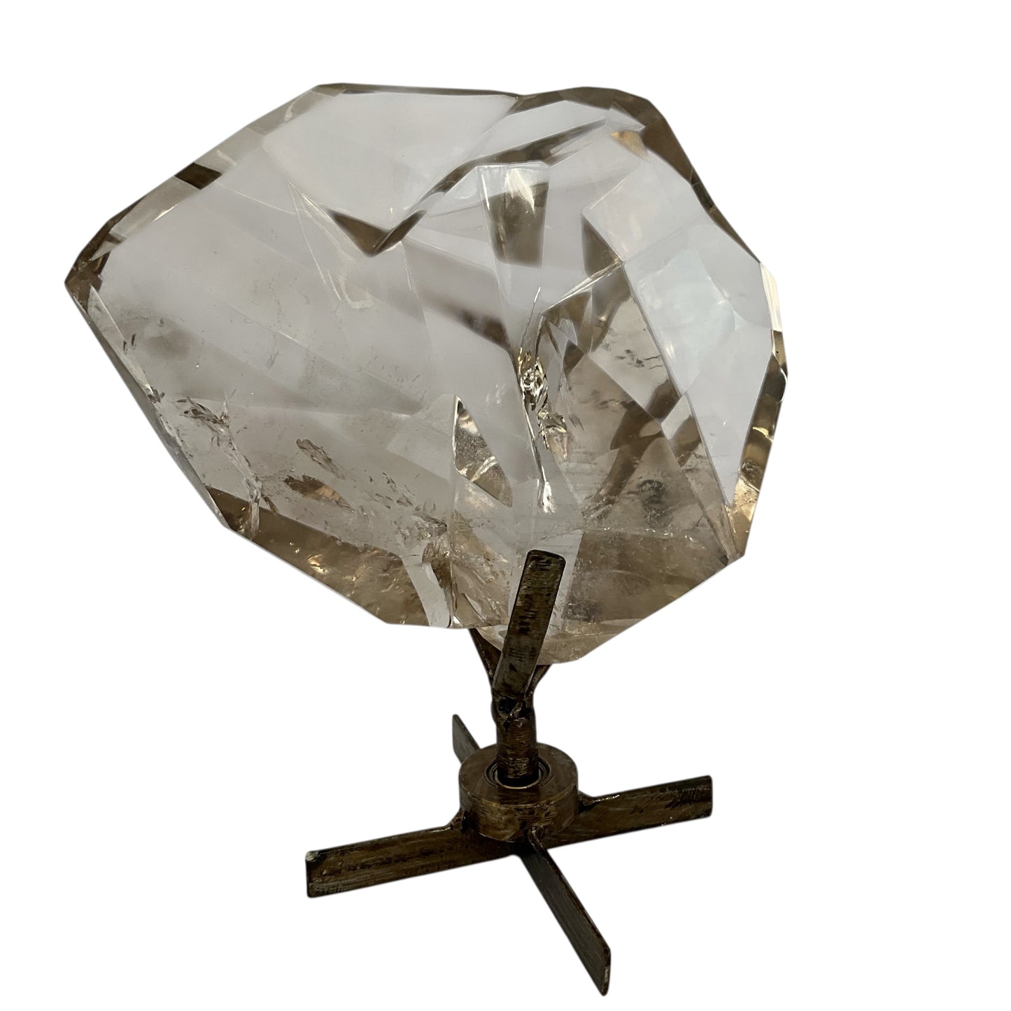 Clear Smoky Quartz Faceted Crystal on Spinning Stand