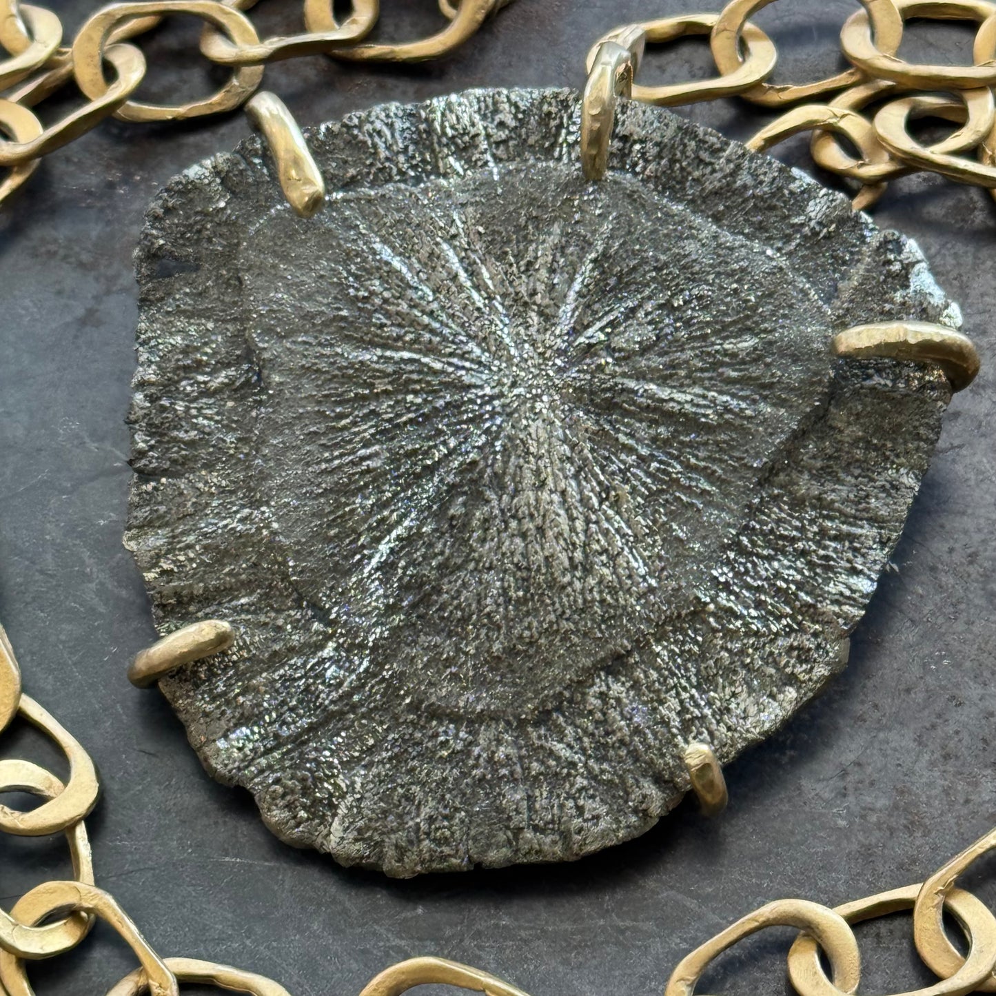 Pirate Gold God/Goddess Sun Disk Vintage Brass Chain Necklace