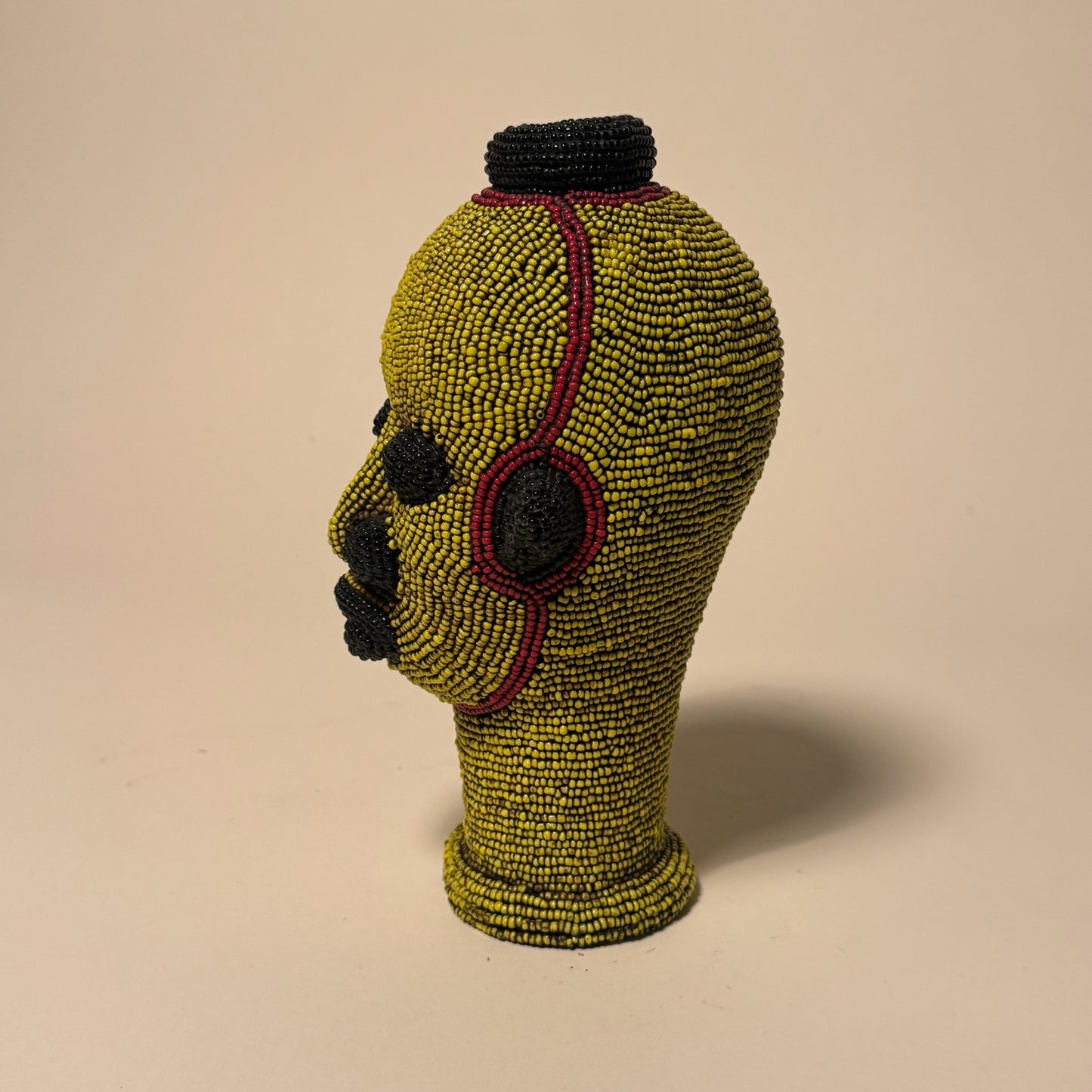 Ife Tribe Hand Beaded Vintage Head Sculptures Yellow Black