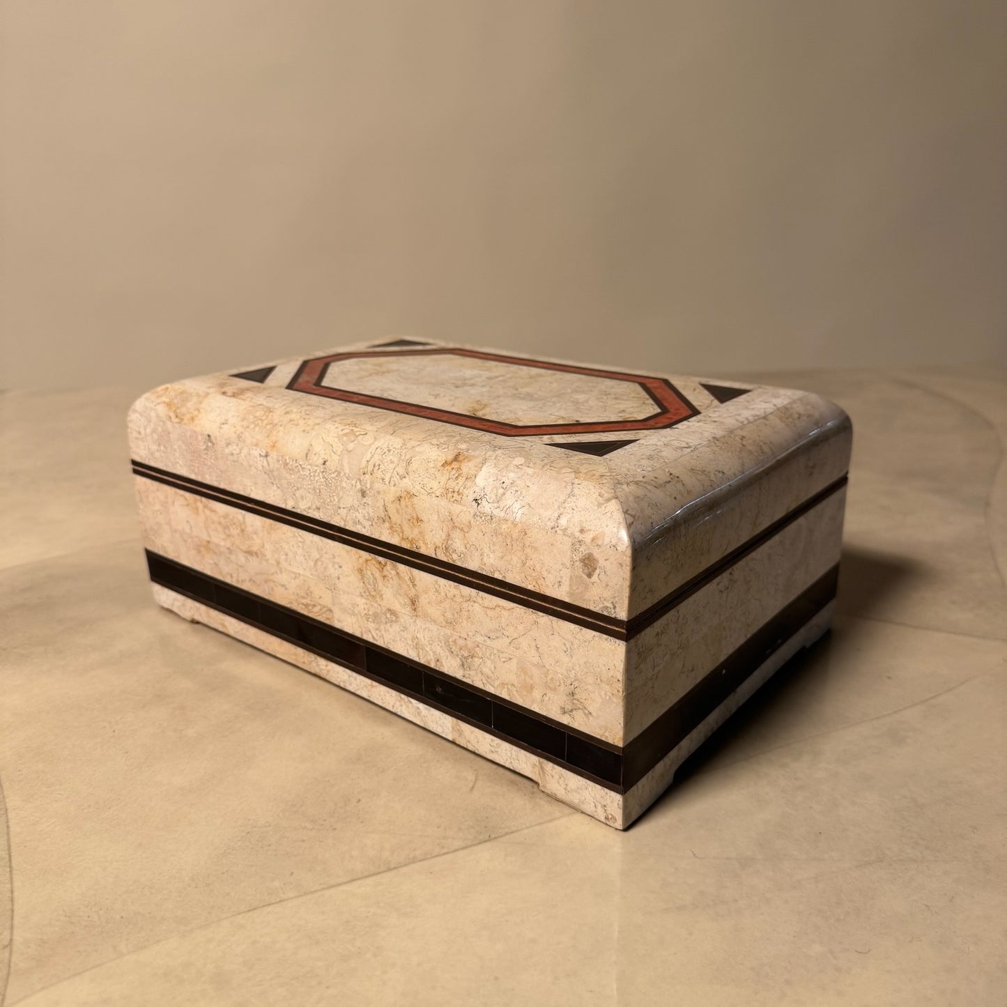1980’s Tessellated Stone Box With Brass Accents