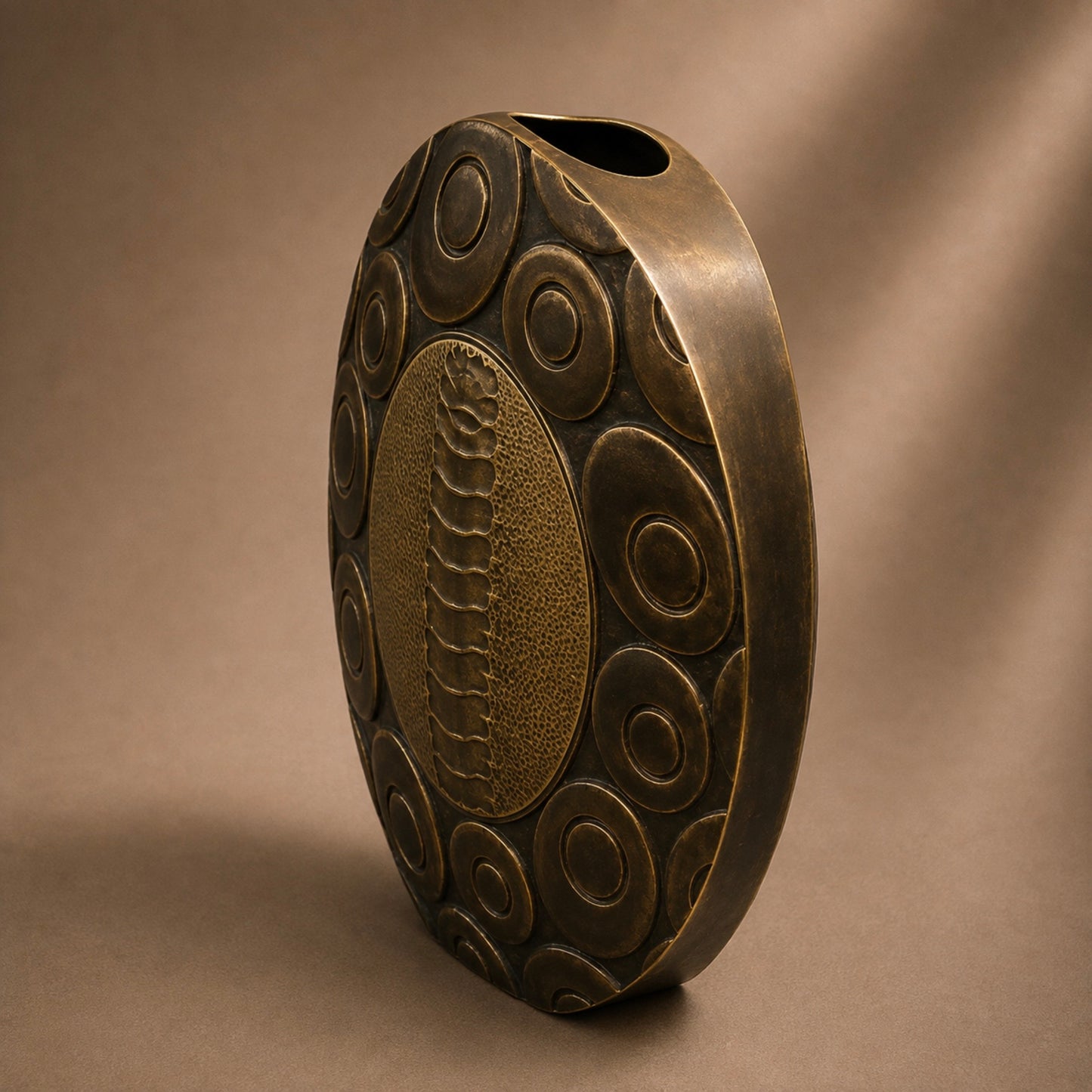 R & Y Augousti Bronze Tone Brass Vase with Reptile Accents
