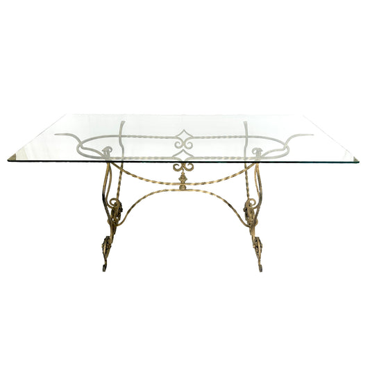 Gold Tone Wrought Iron Gilt Baroque Style Dining Table