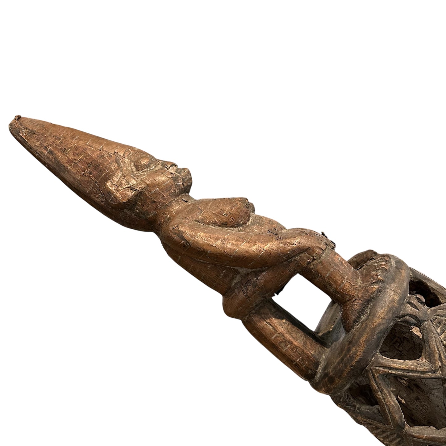 Pair of Carved Wooden and Copper Tusks