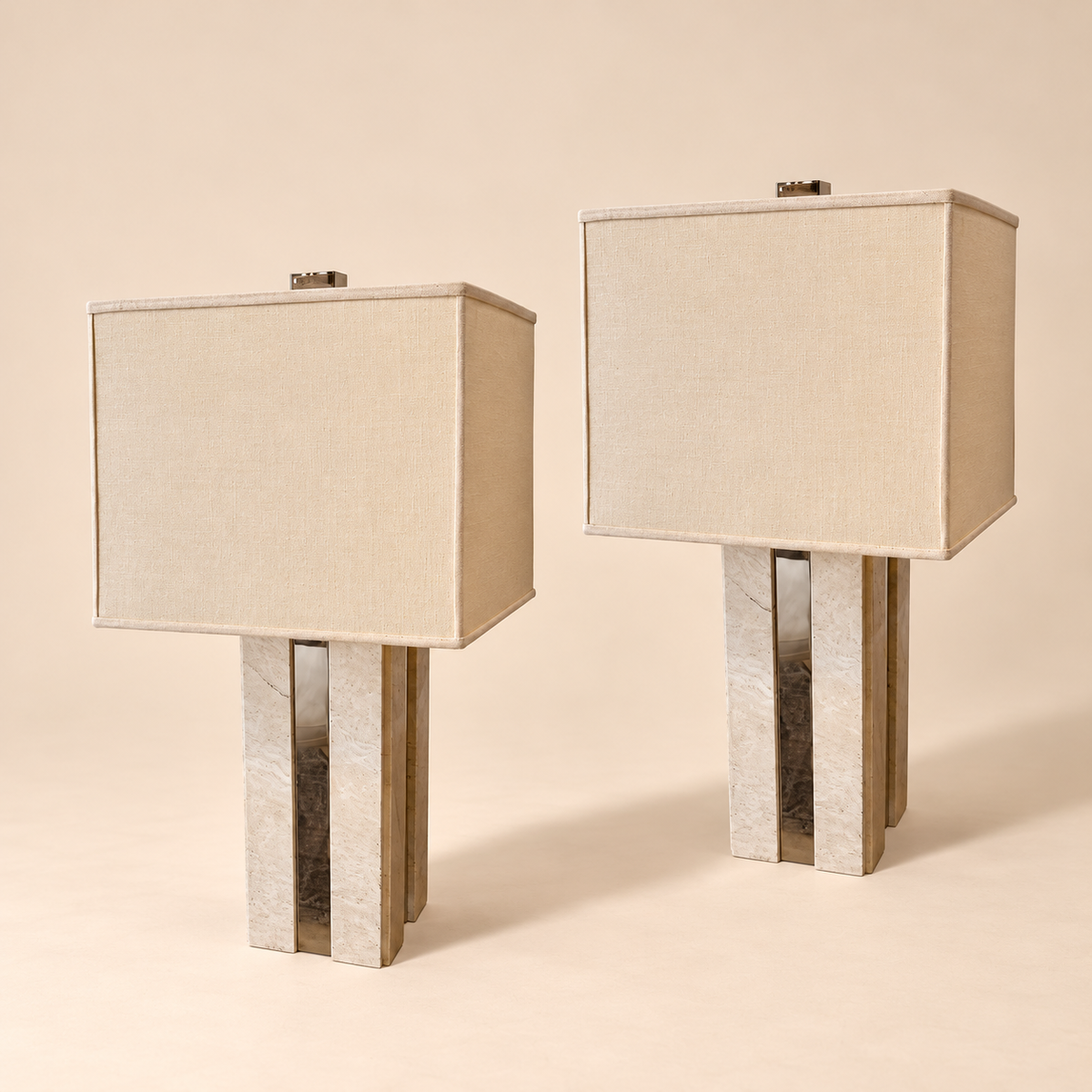 Pair of Lamps Chrome & Stone