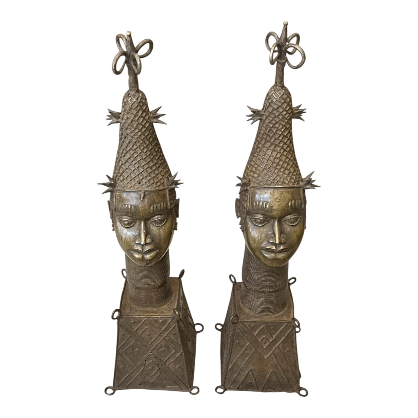 Pair of Benin Bronze Head Sculptures