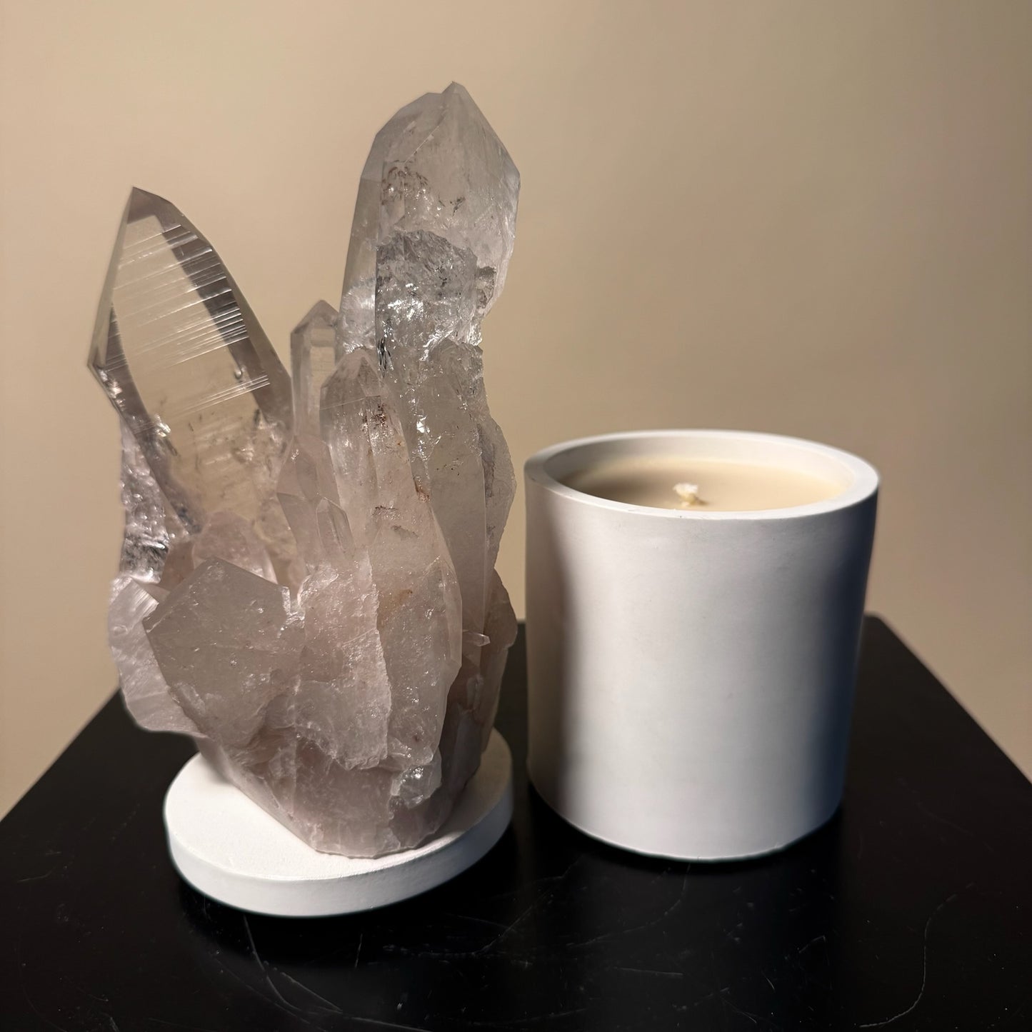 Clear Quartz Crystal Cluster Lid Gardenia Candle