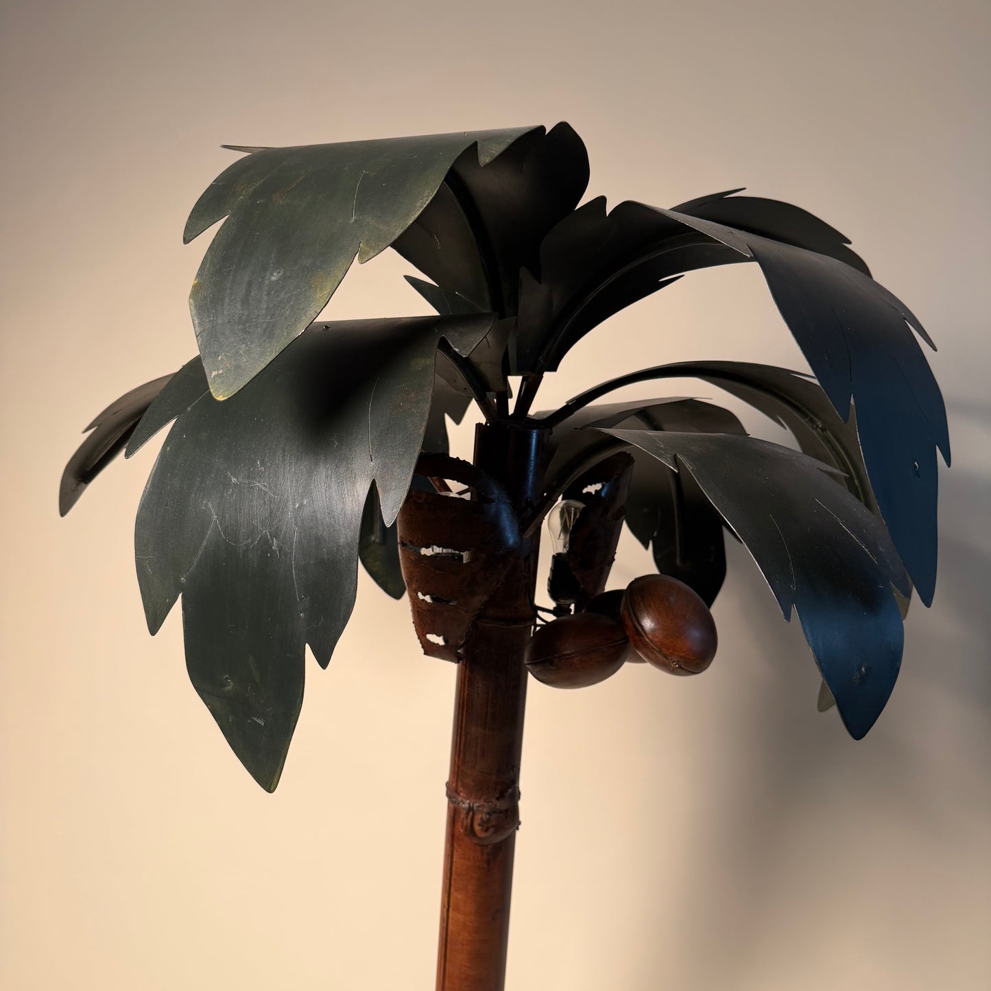 Vintage Metal Palm Tree Floor Lamp with Coconuts Accent