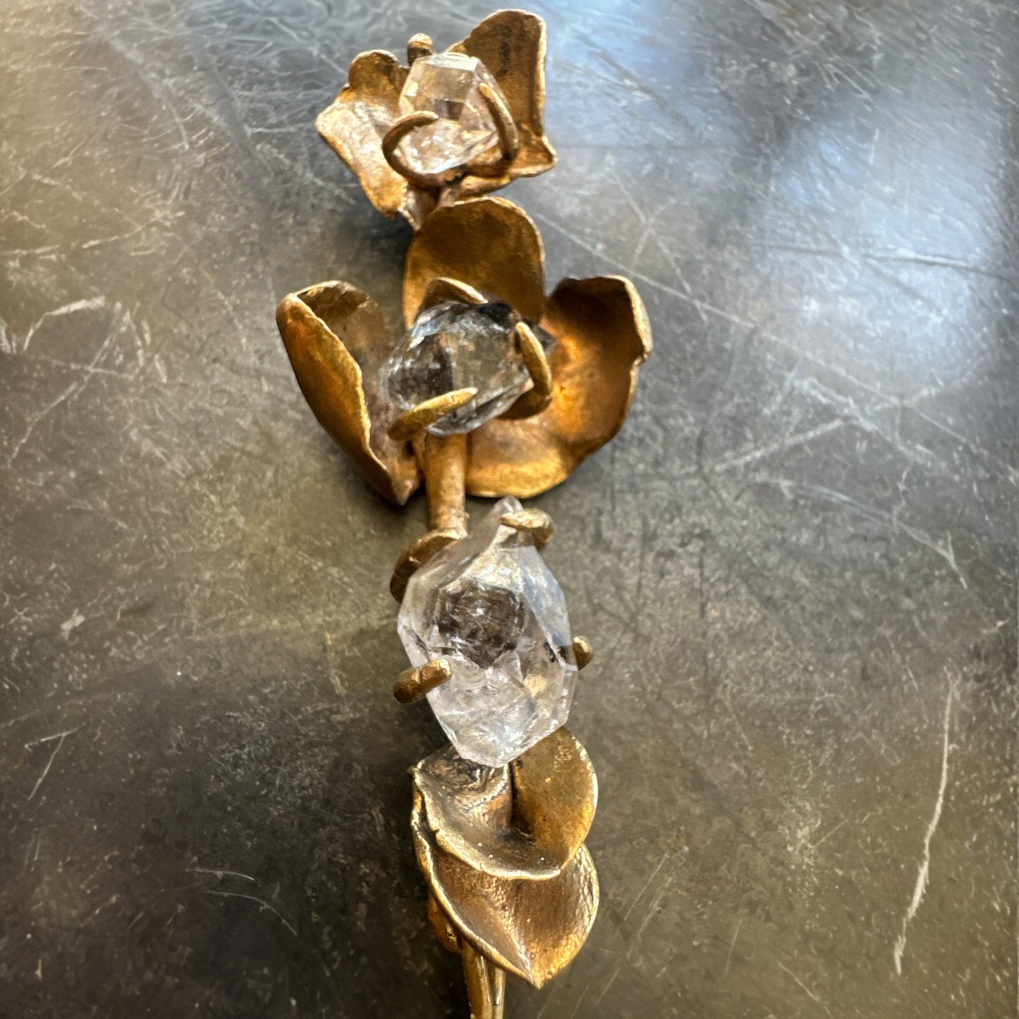 Stem Link Trio of Herkimer Diamond Necklace