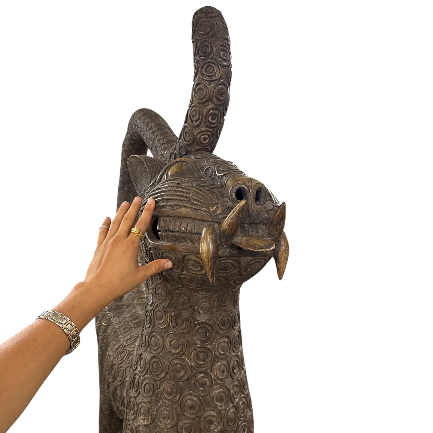 X-LARGE PAIR OF BENIN LEOPARD SCULPTURES