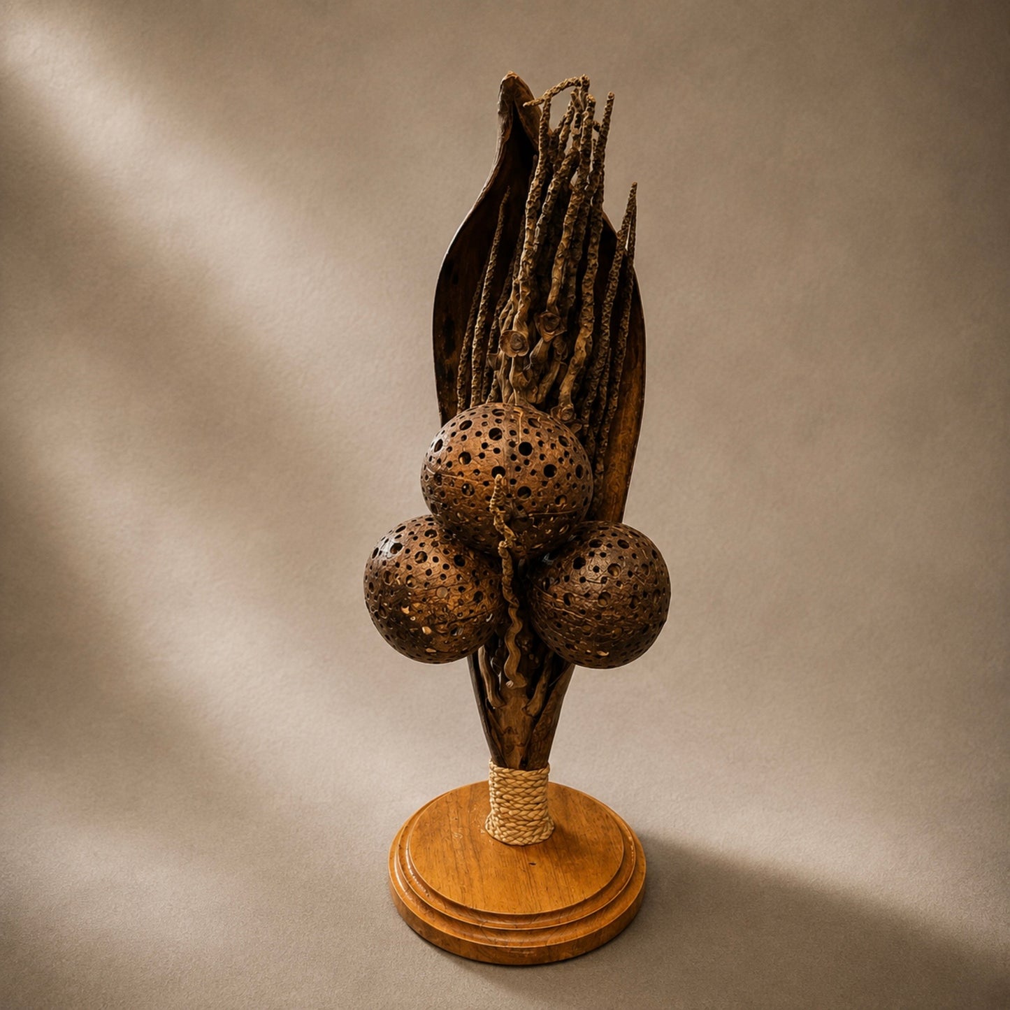Vintage Tropical Wood Hand-Crafted Table Lamp