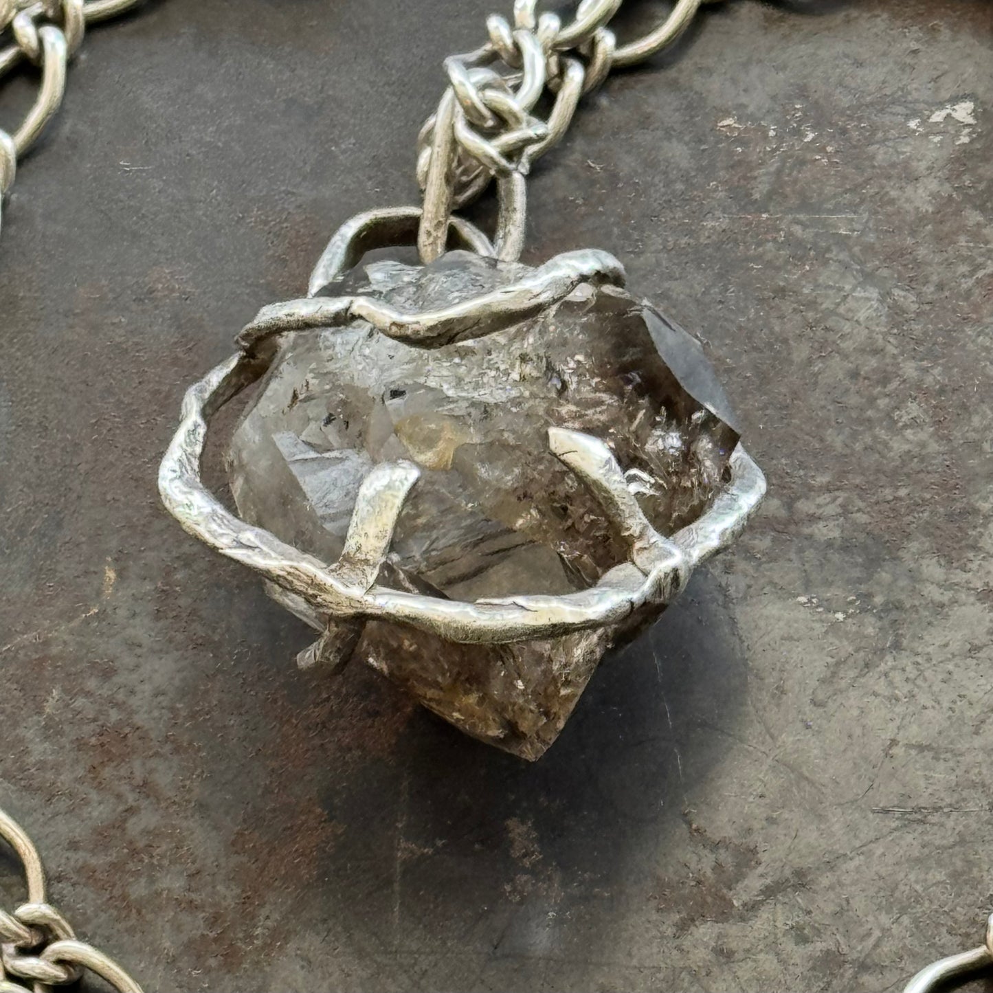 Elestial Smoky Herkimer Diamond w/ Sterling Silver Vendome Chain