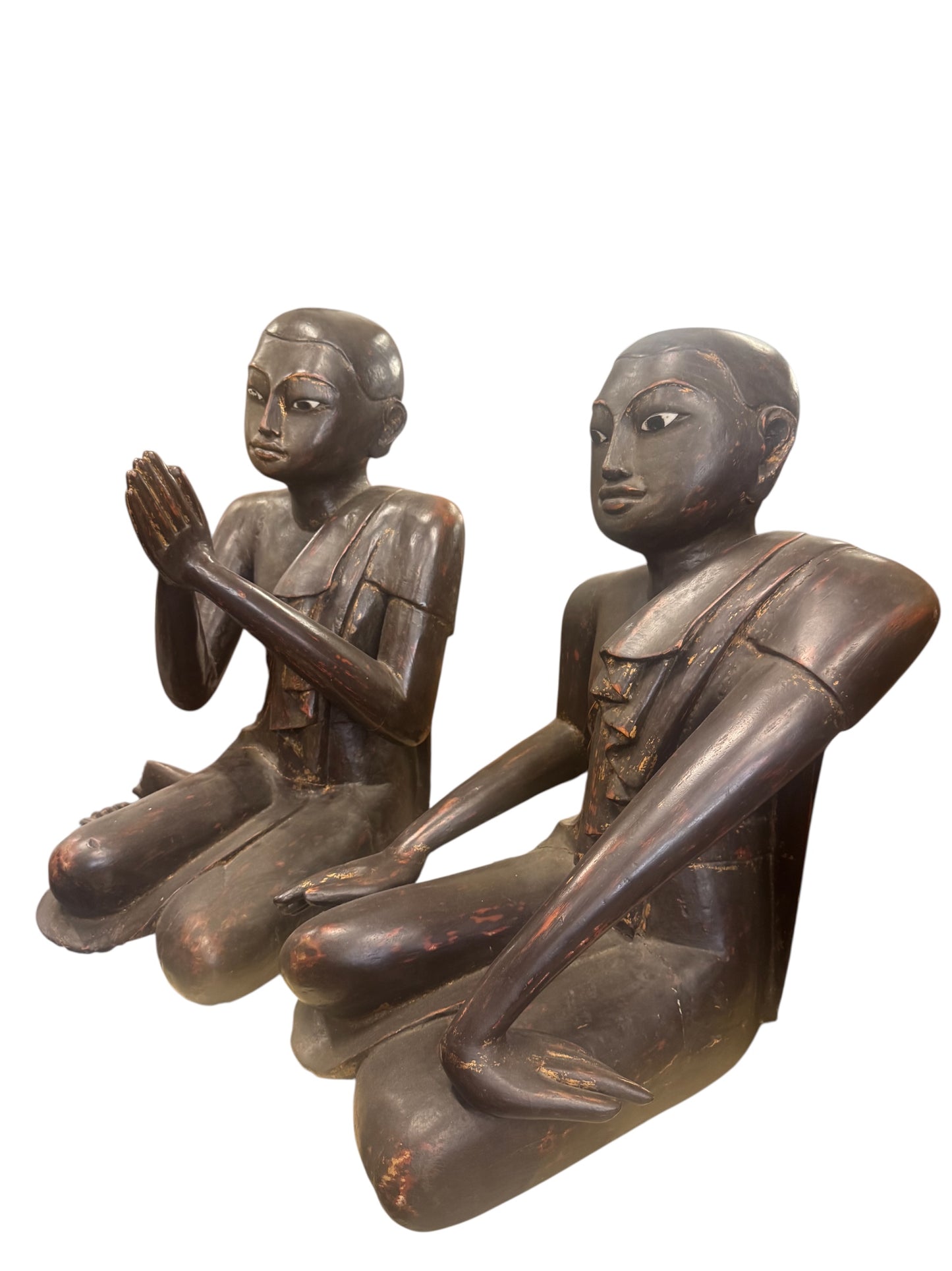 Pair of Antique Monk Sculptures