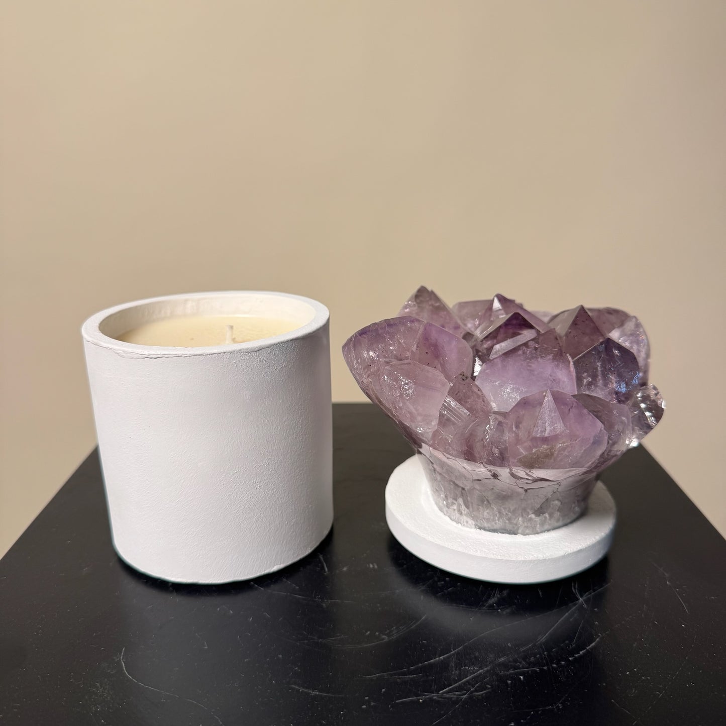 Amethyst Flower Cluster Crystal Lid Gardenia Candle #3