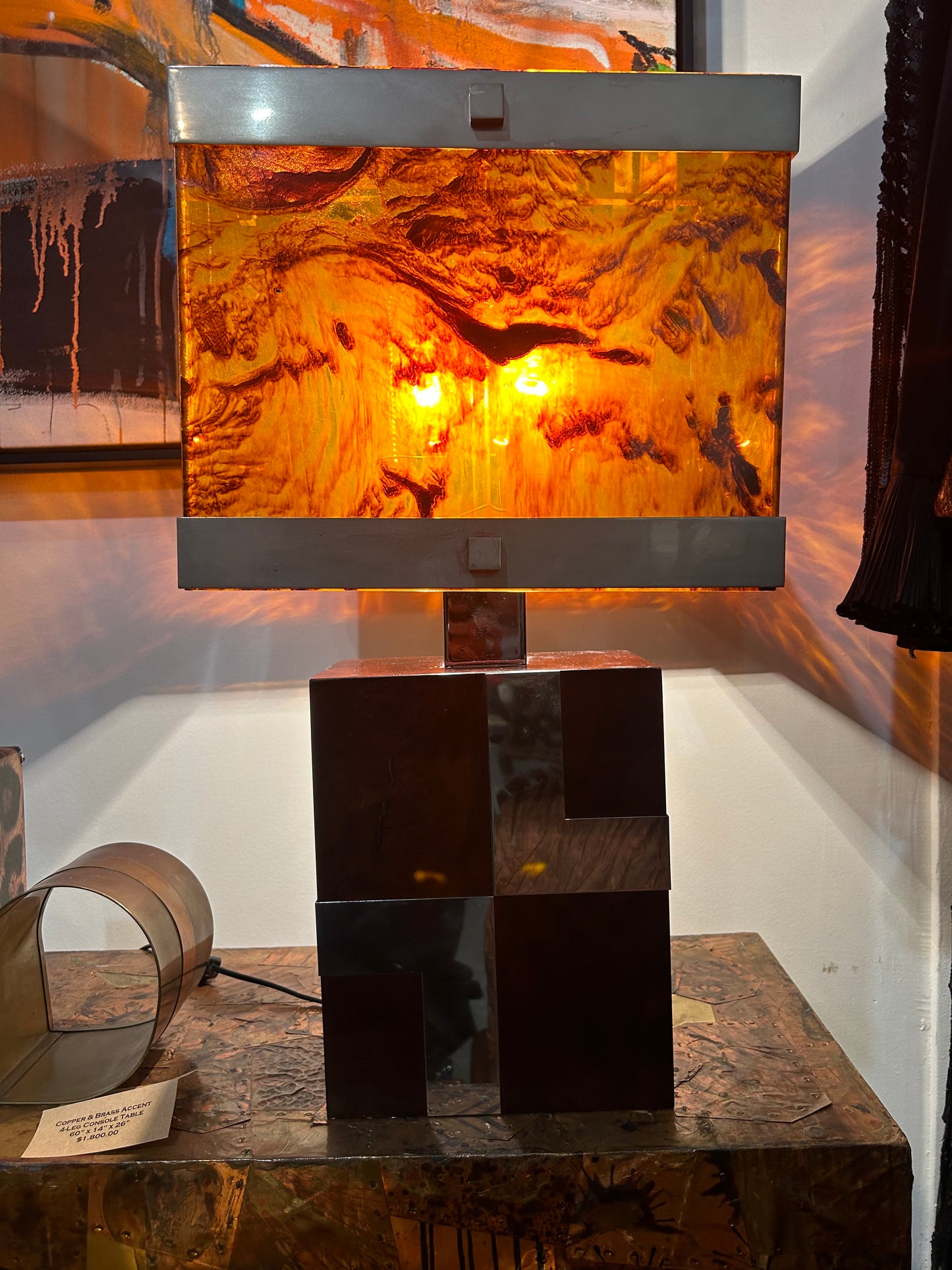 Vintage Burlwood & Chrome Table Lamp