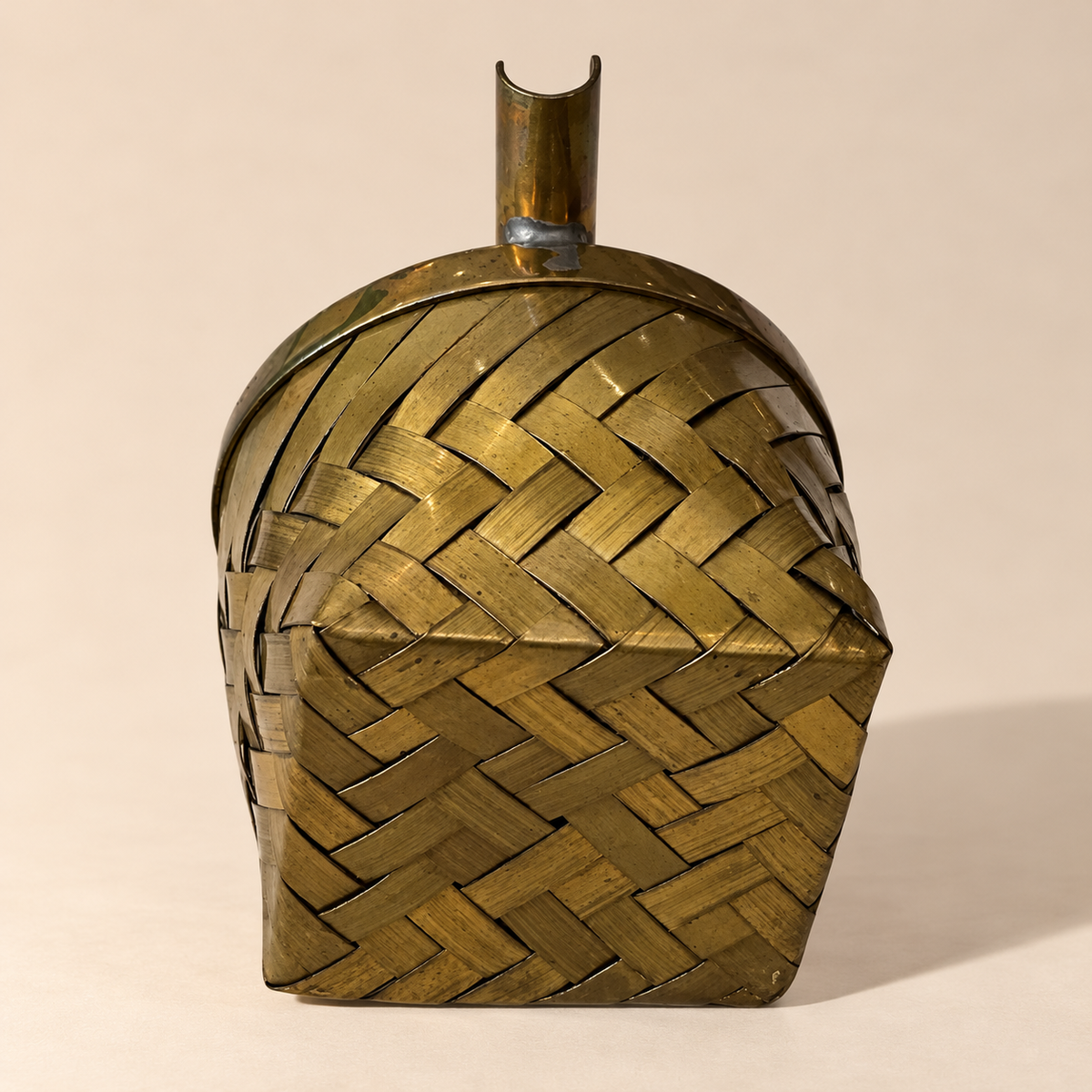 Vintage Woven Brass Ashtray with Holder