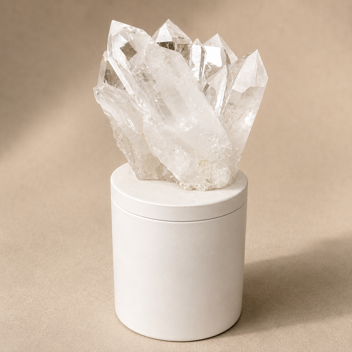 Clear Quartz Crystal Generator Cluster Lid Gardenia Candle