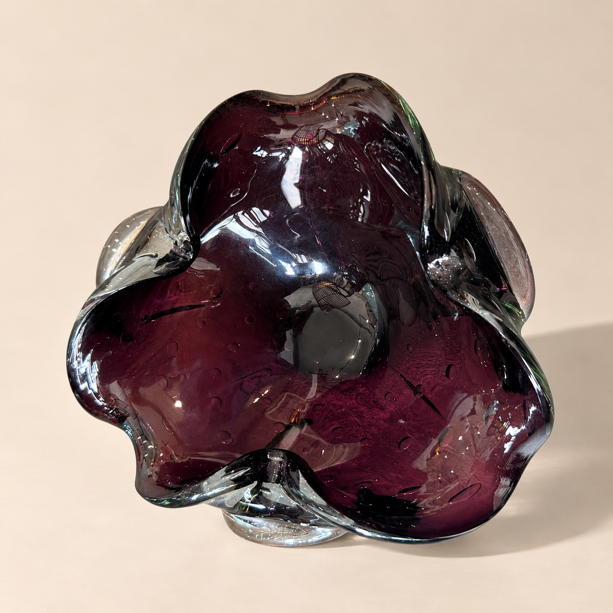 Lavender with Green Accents Blown Glass Abstract Ash Tray