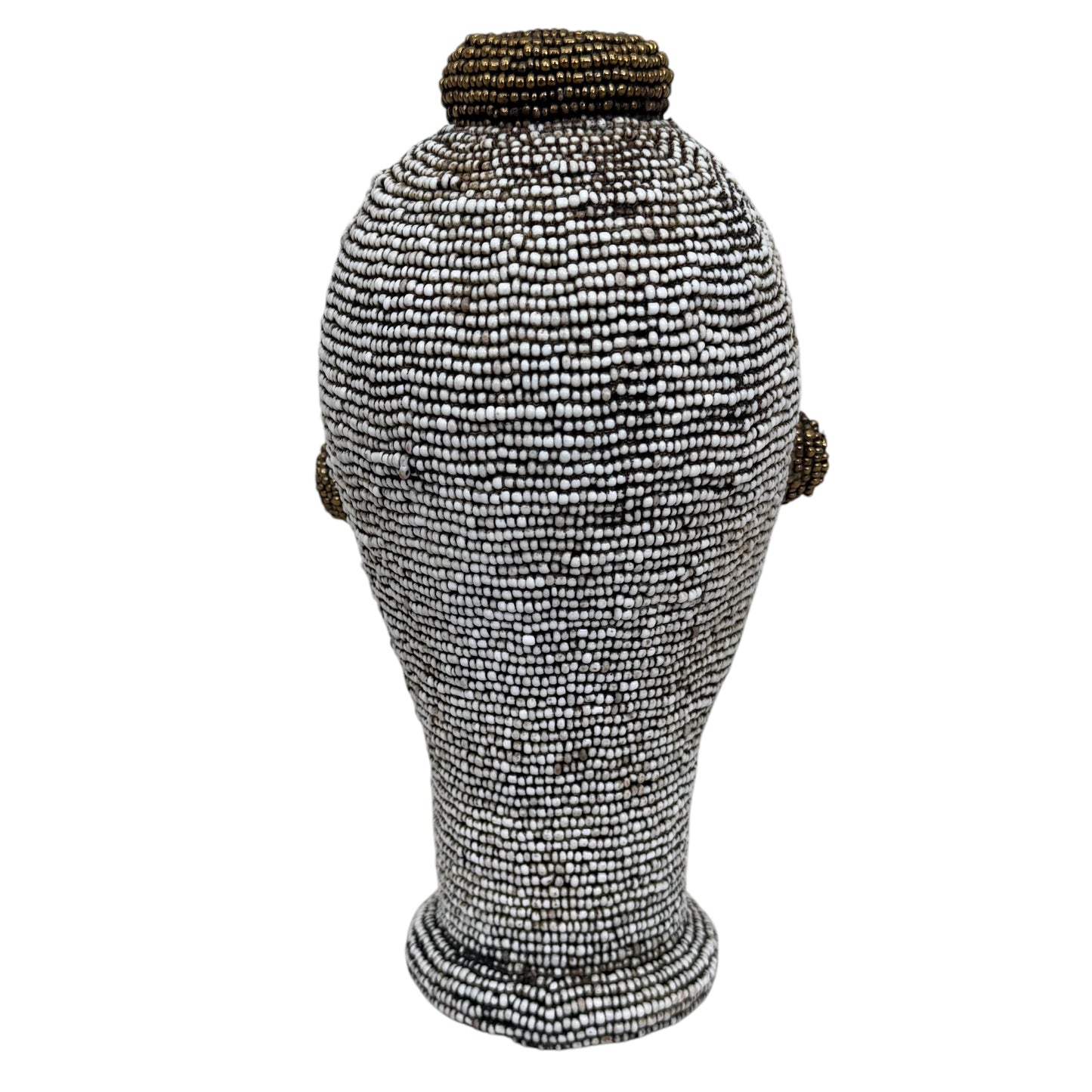 Ife Tribe Hand Beaded Vintage Head Sculptures White Gold