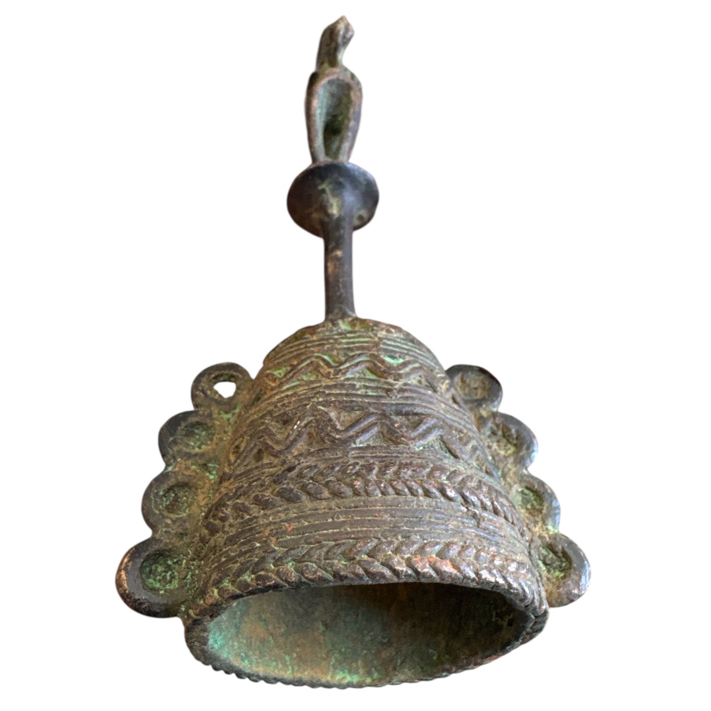 Benin Bronze Bell Senufo Swirl Legs Senufo Bird Top 4 Circles