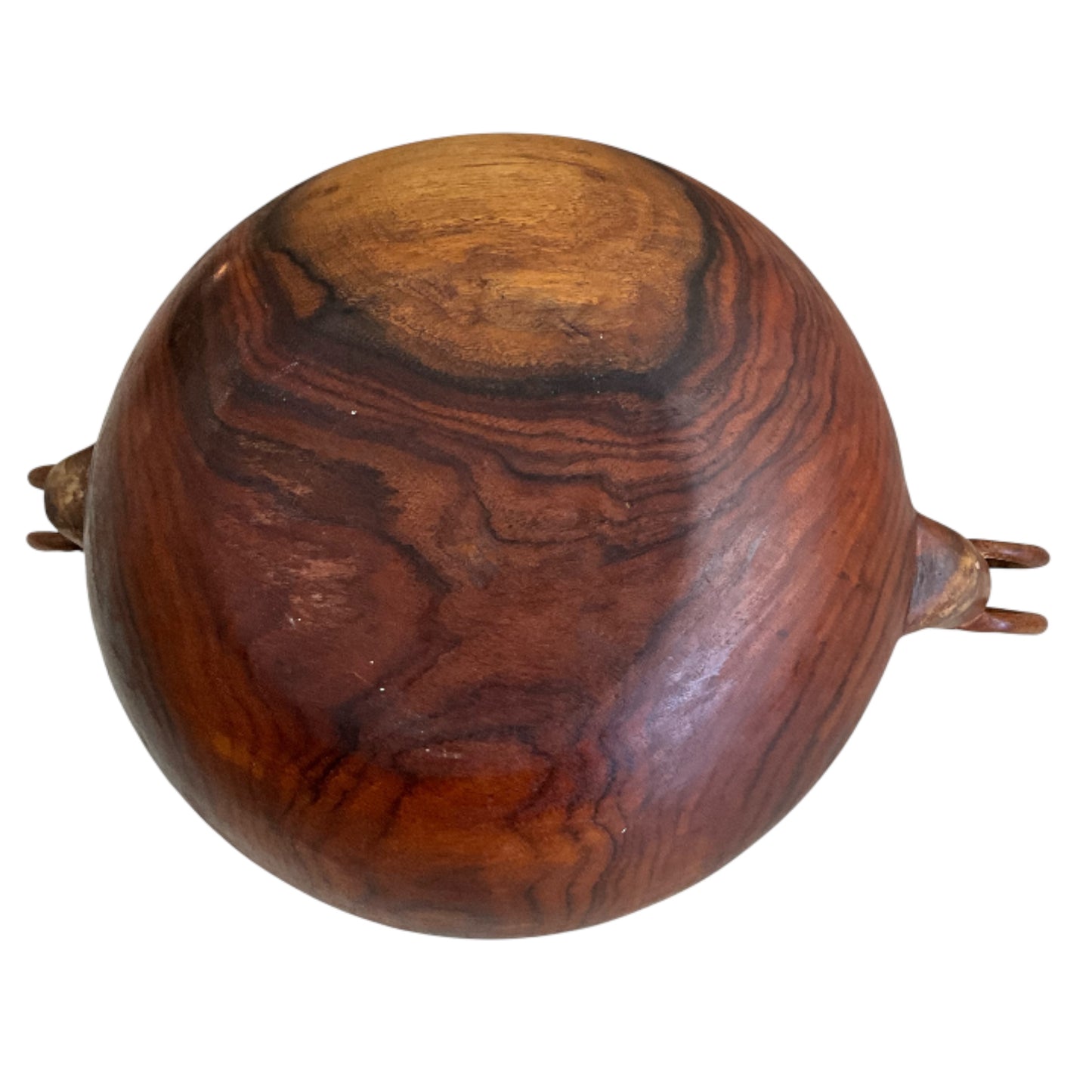 Carved Wood Display Bowl with 2 Ram Heads Accent