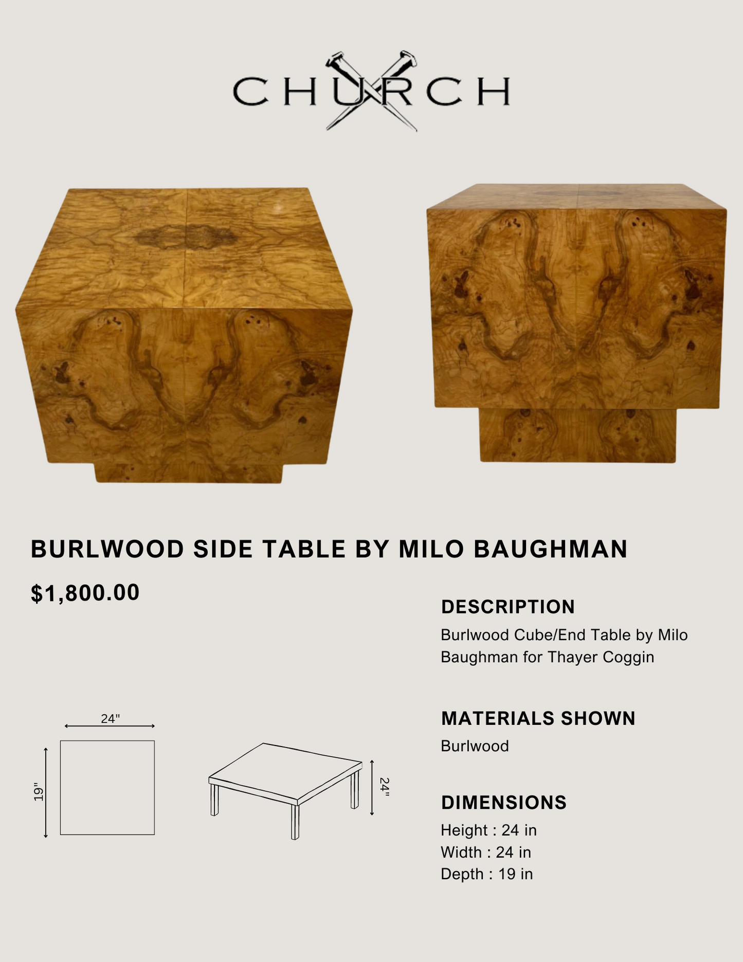 Burlwood Side Table By Milo Baughman