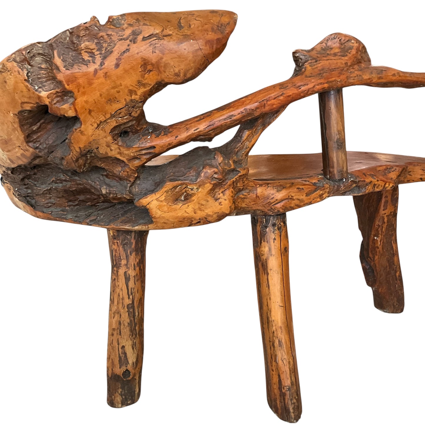 Vintage Abstract Raw Natural Wood Bench