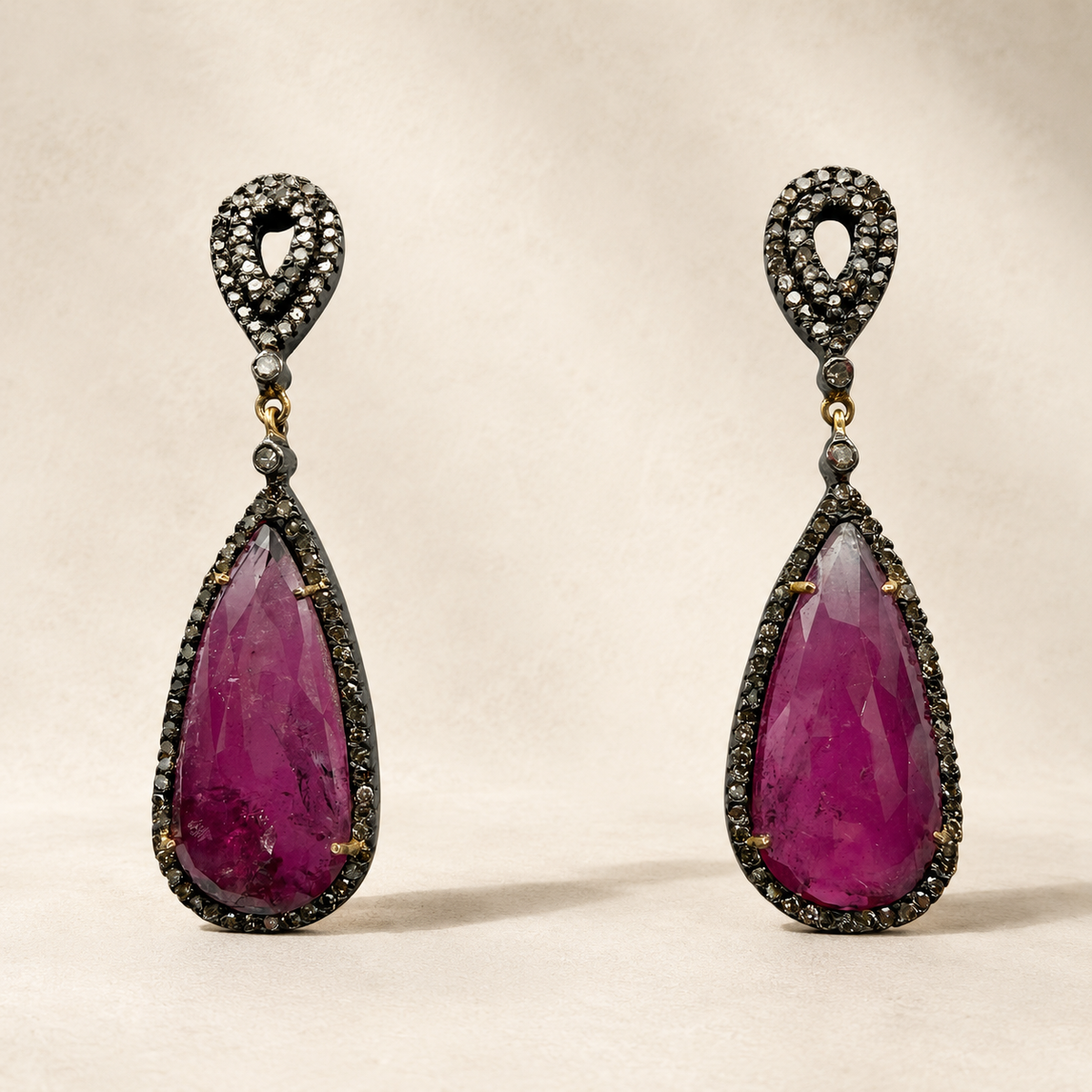 Faceted Pink Tourmaline Drop Earrings with Diamonds