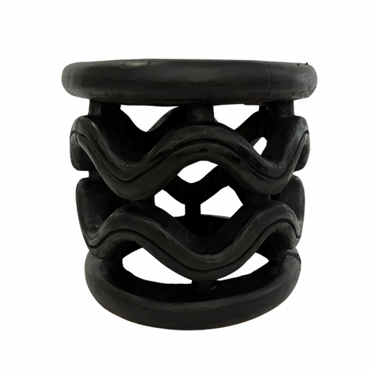 African Hand Carved Stool With Wave Design