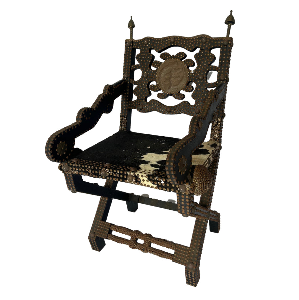 Studded Wood & Calfhair Chair