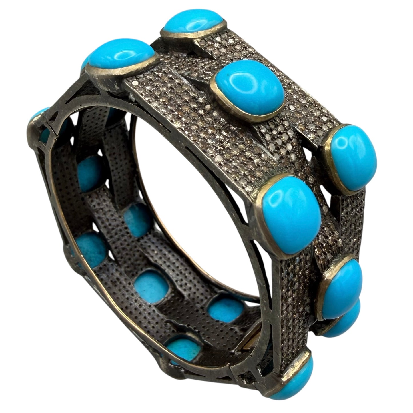 Triple Layer Bracelet with Diamonds & Turquoise