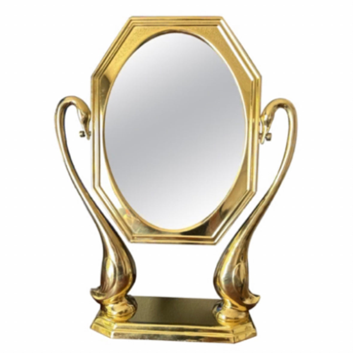 Art Nouveau Brass Swan Vanity Mirror