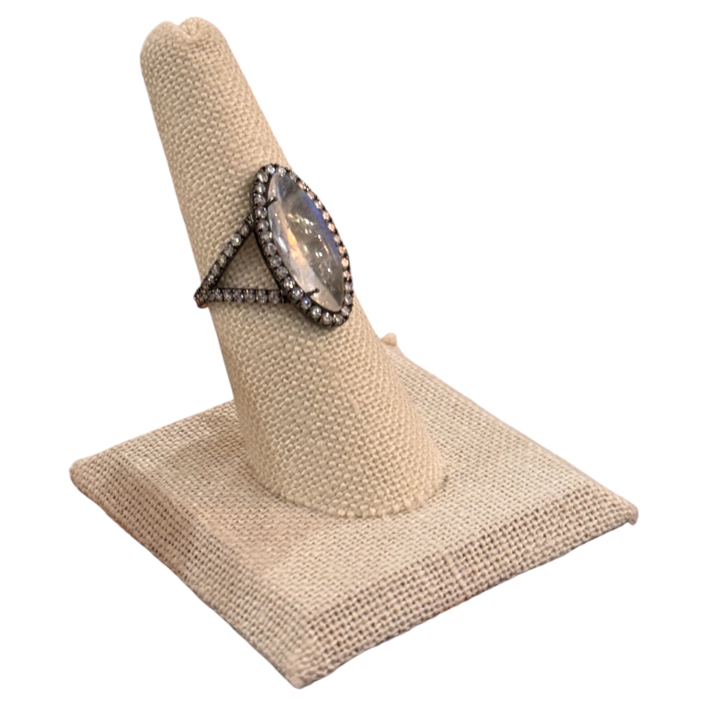 18k White Gold Black Rhodium 3.77 ct. Marquise Moonstone and Diamond Ring