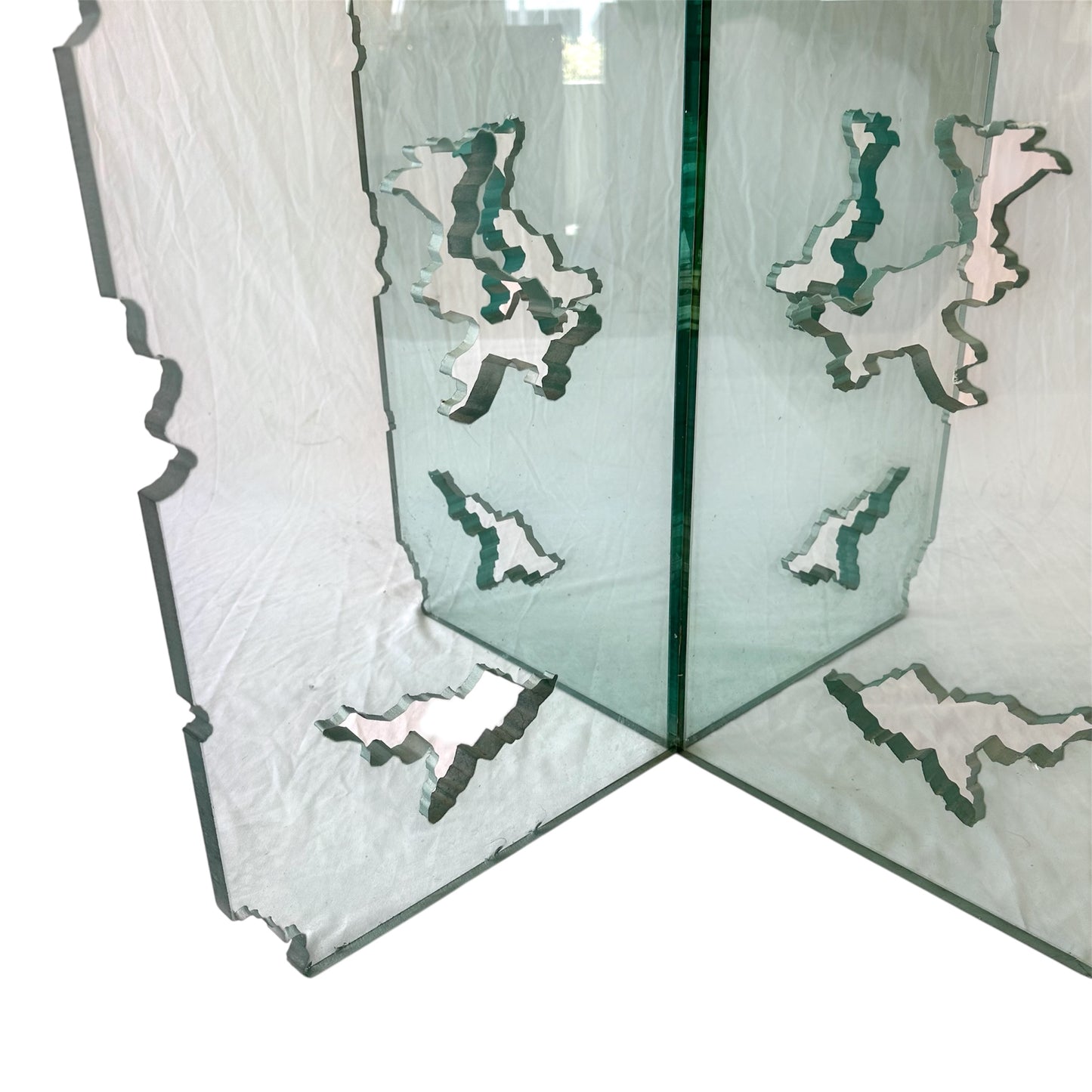 Cutout Base and Crackled Glass Top Dining Table