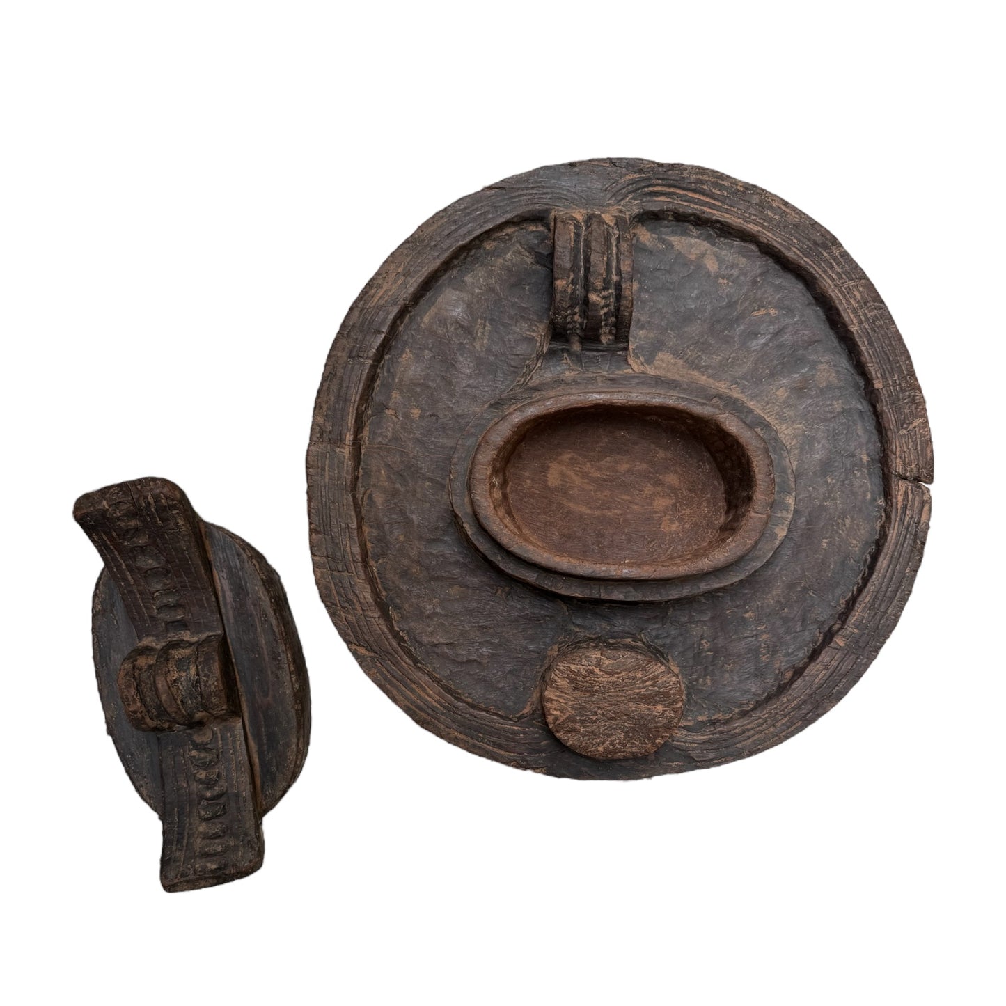 Medium Wooden Nigerian African Bowl with Center Lid