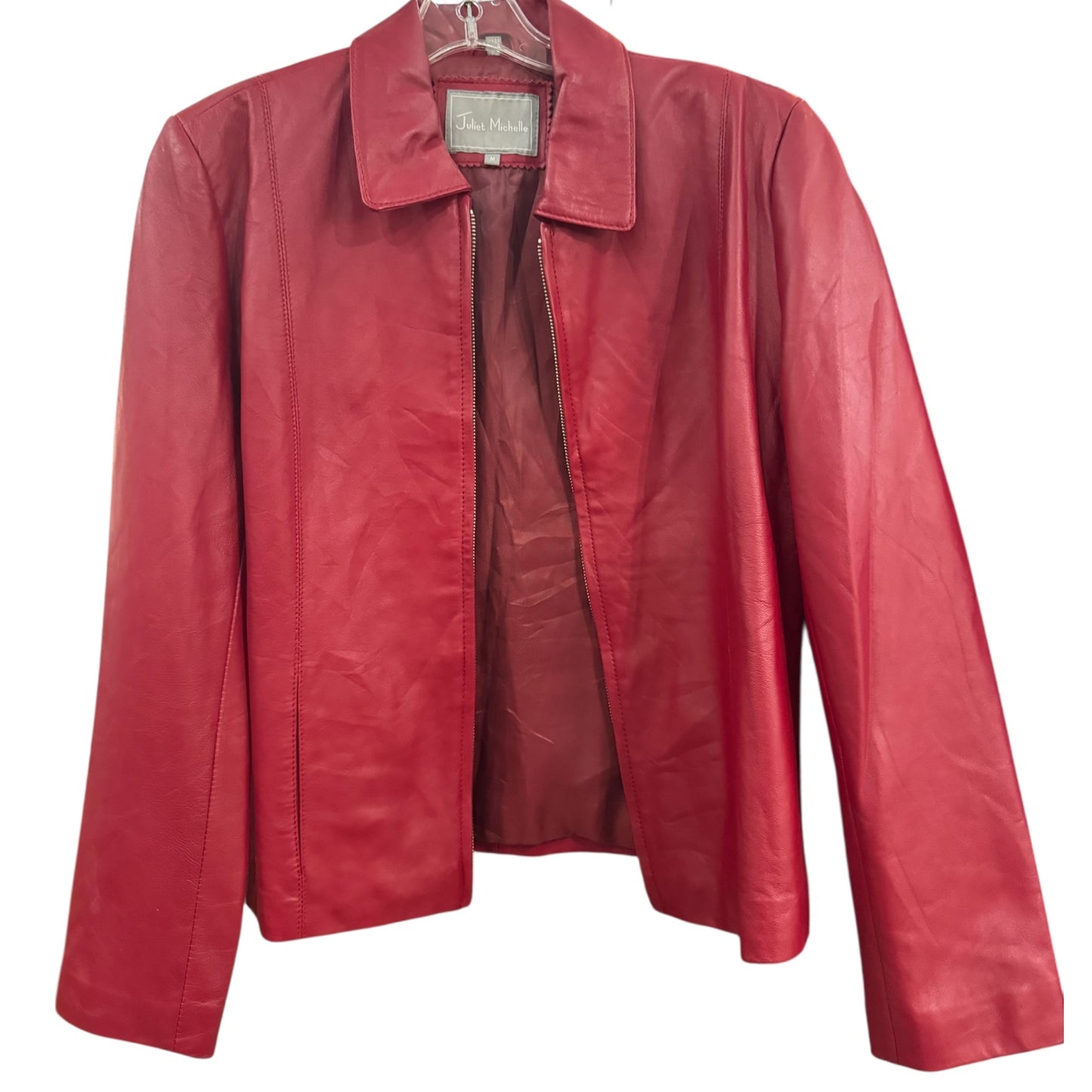 Vintage Clean Red Zip Front Leather Jacket