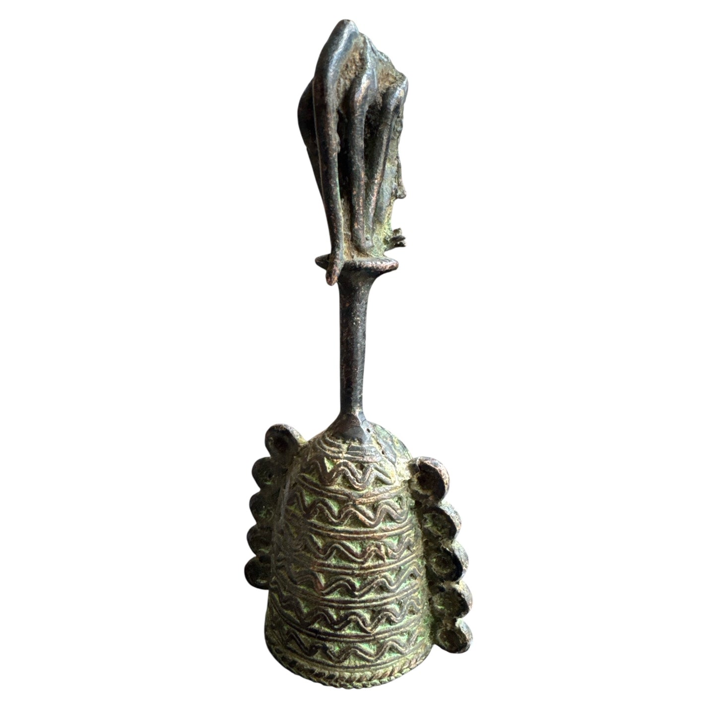 Benin Bronze Bell Horse 5 Circles on Sides Warrior on Horse