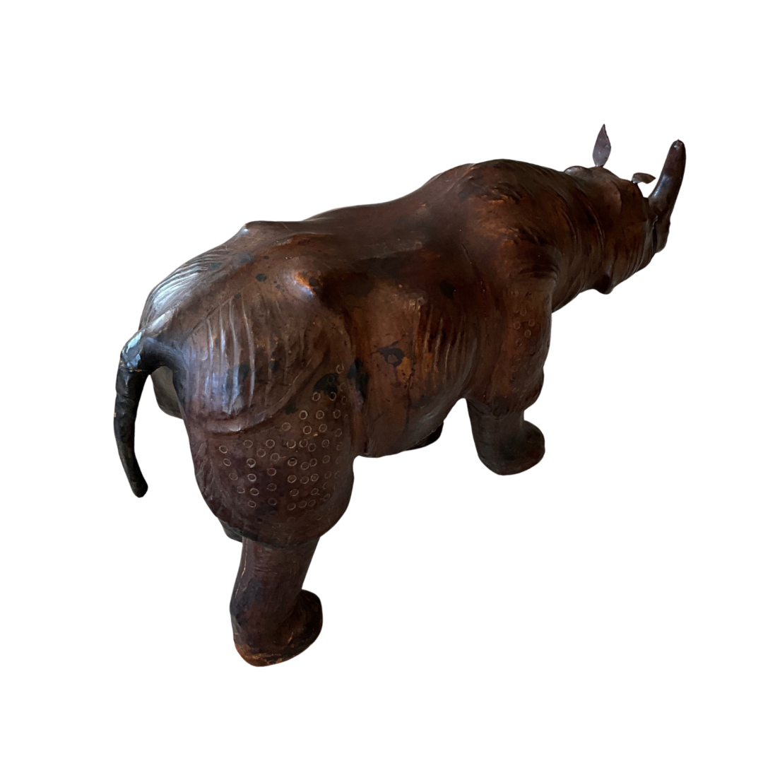 Vintage Leather Rhinoceros Sculpture