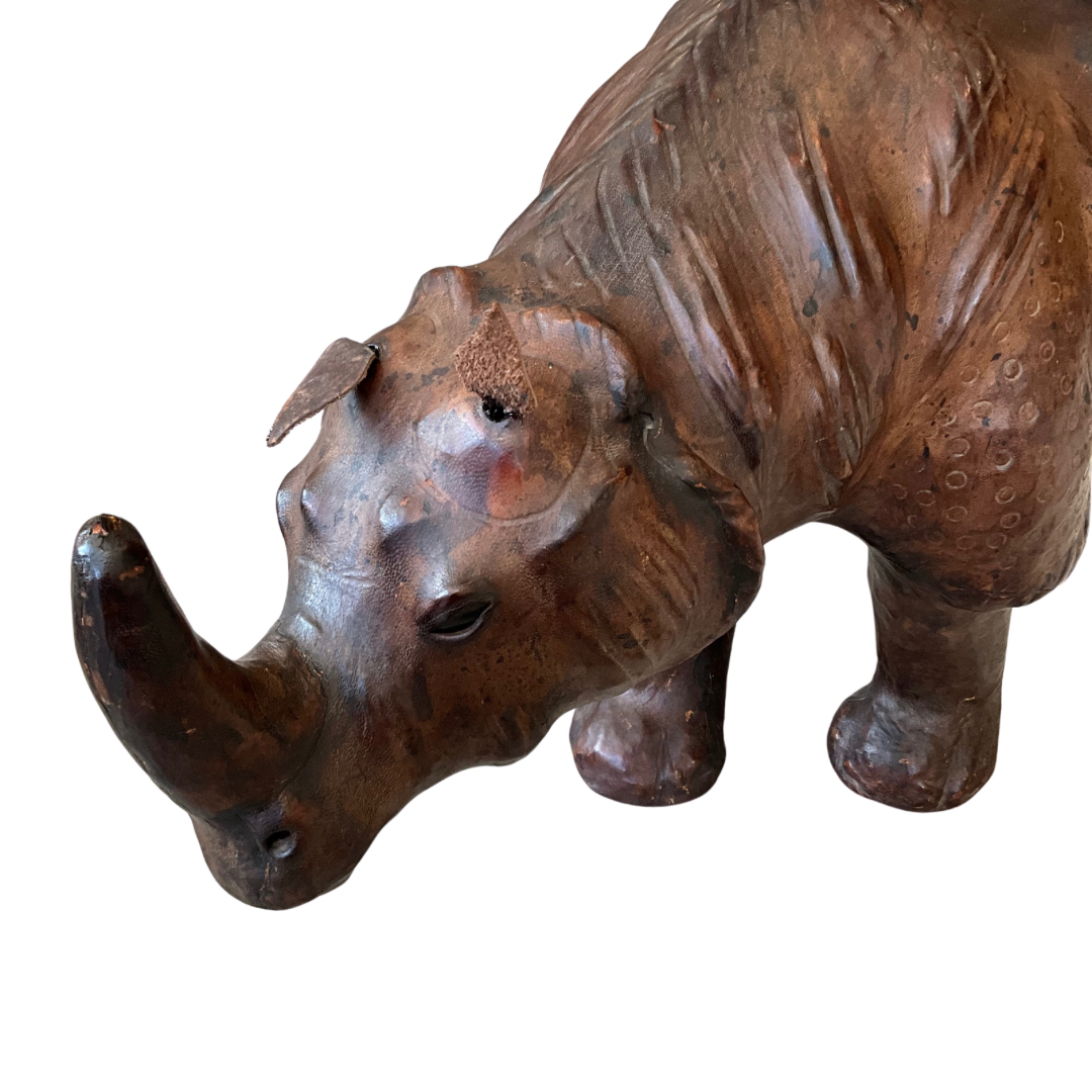Vintage Leather Rhinoceros Sculpture