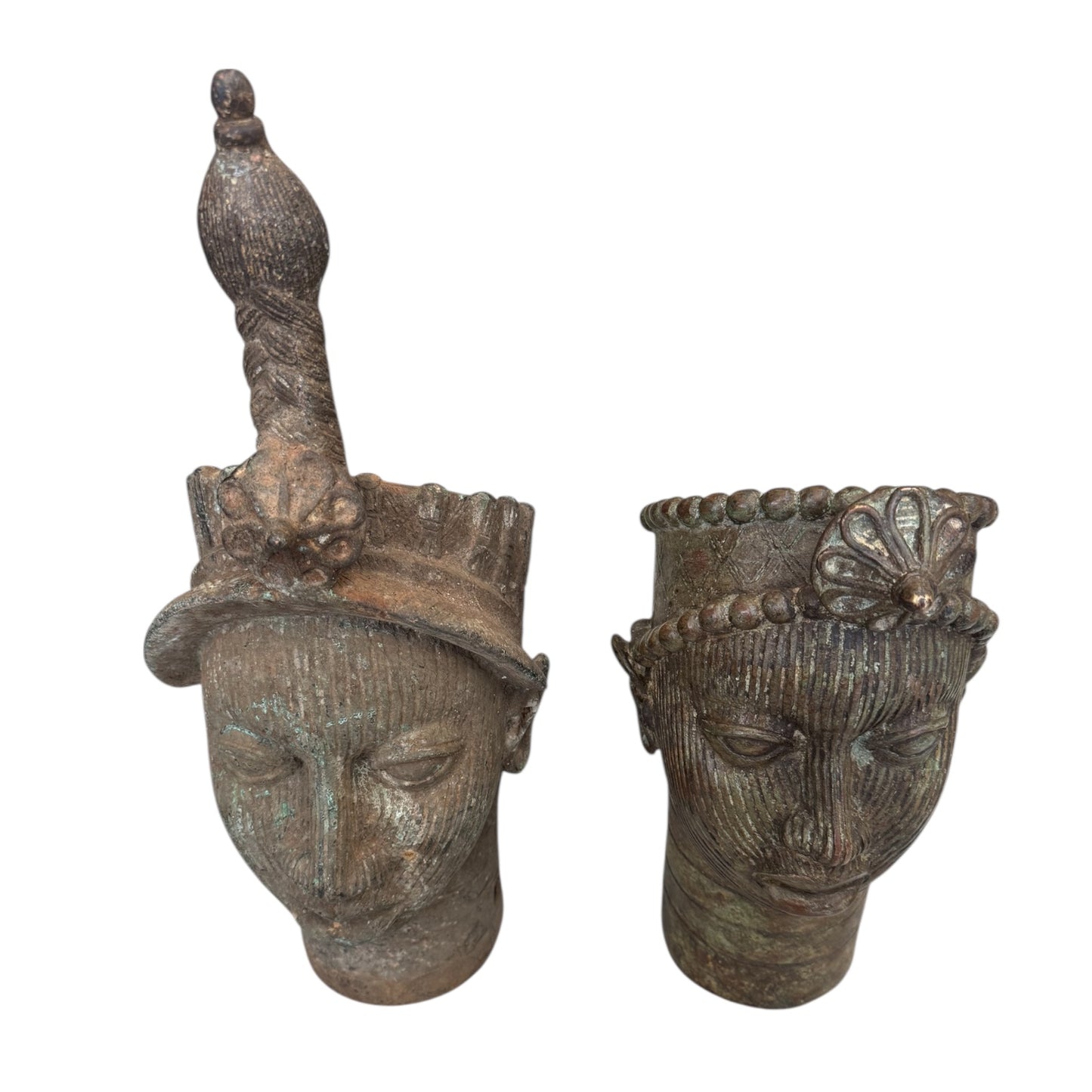 Pair of Benin Bronze Heads Male and Female