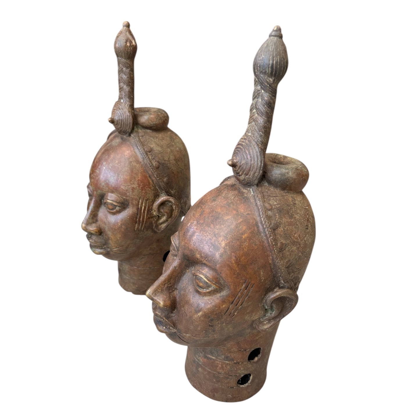 Benin Pair of Bronze Heads