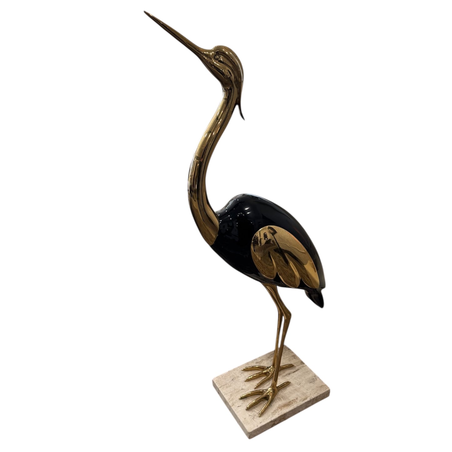 Pair of Herons Black and Gold with Marble Base