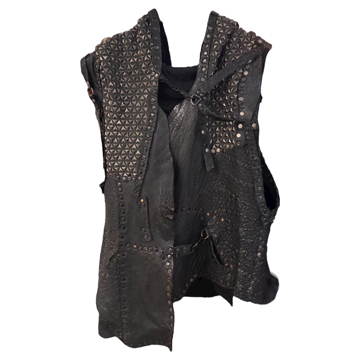 Gunmetal Asymmetrical Stud Leather Vest